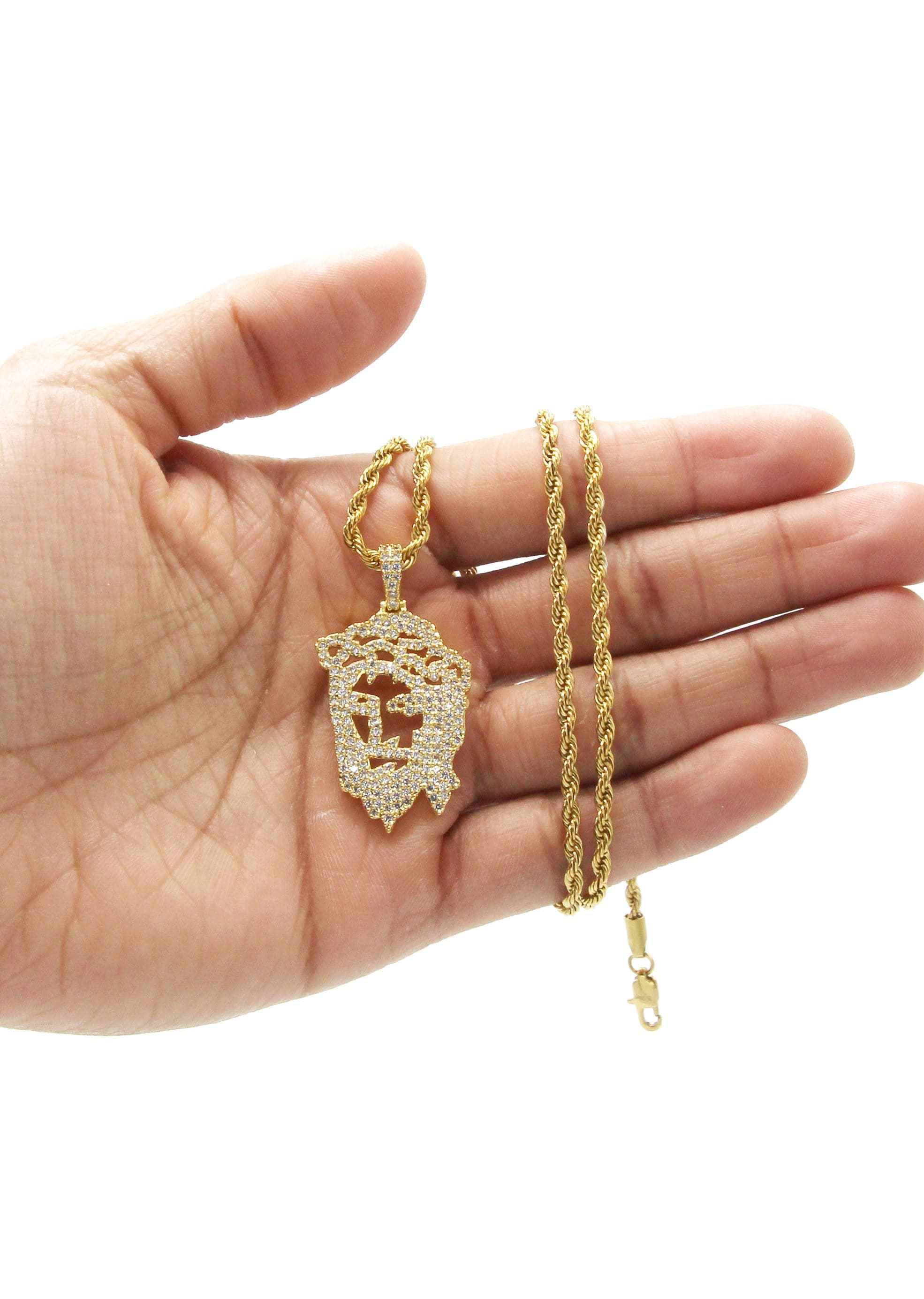 Mens Gold Plated Rope Chain & Jesus Piece Chain | Appx. 14.6 Grams - Image 6