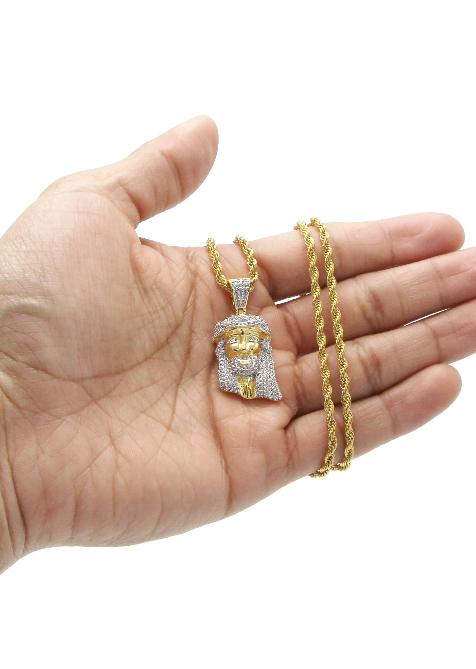 Mens Gold Plated Rope Chain & Jesus Piece Chain | Appx. 21.8 Grams - Image 5