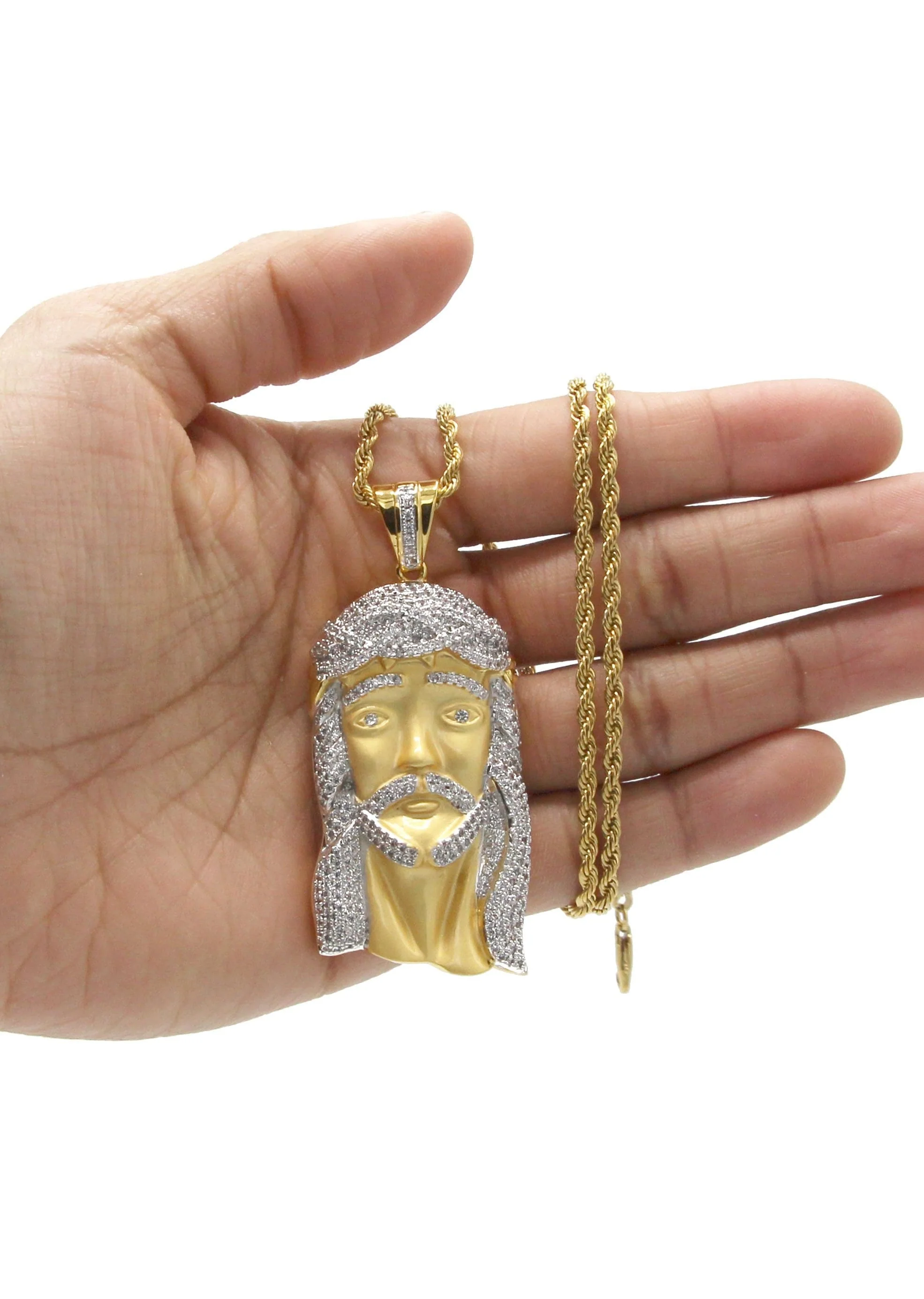 Mens Gold Plated Rope Chain & Jesus Piece Chain | Appx. 42.4 Grams - Image 6