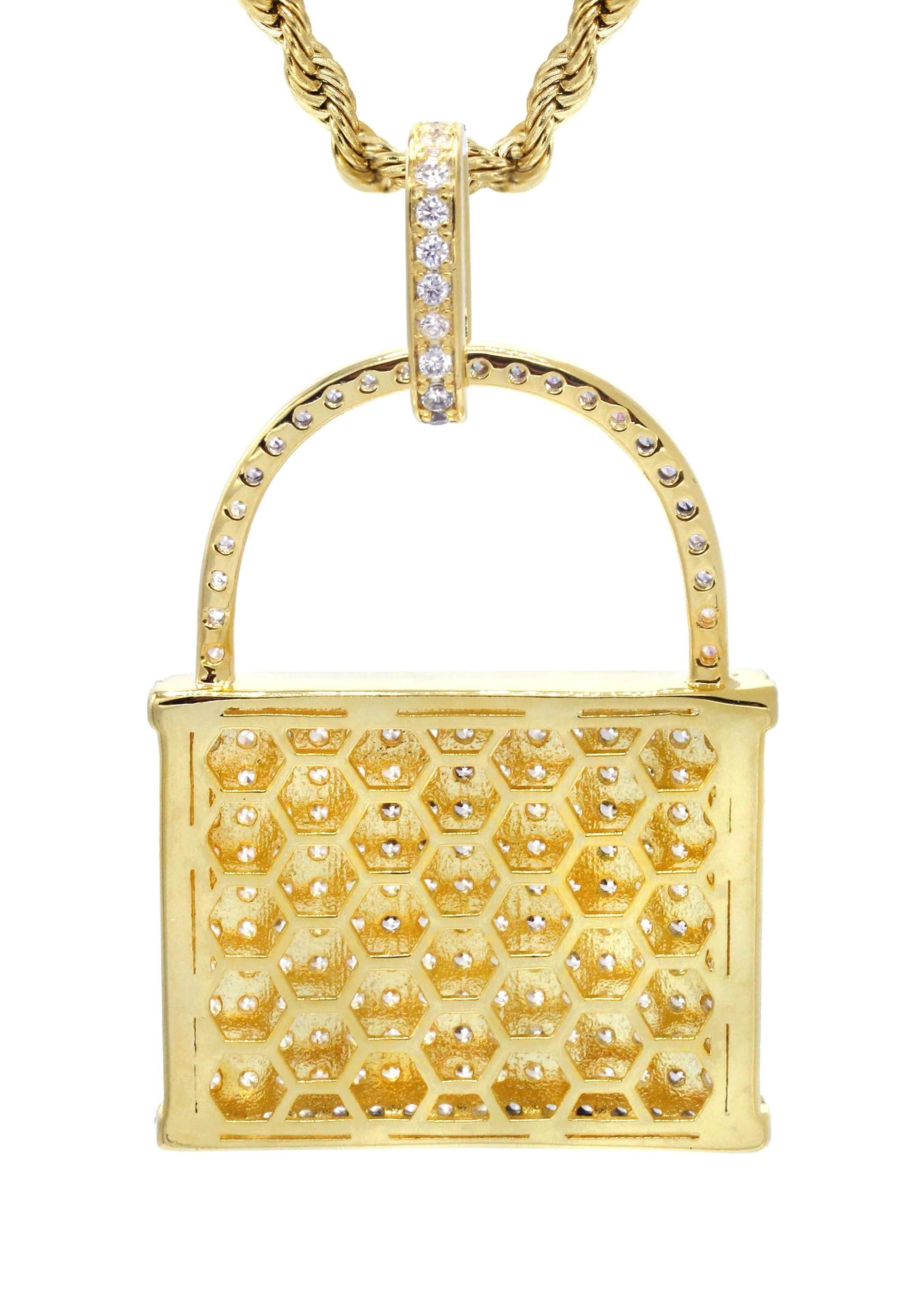 Mens Gold Plated Rope Chain & Lock Pendant | Appx. 18.7 Grams - Image 3