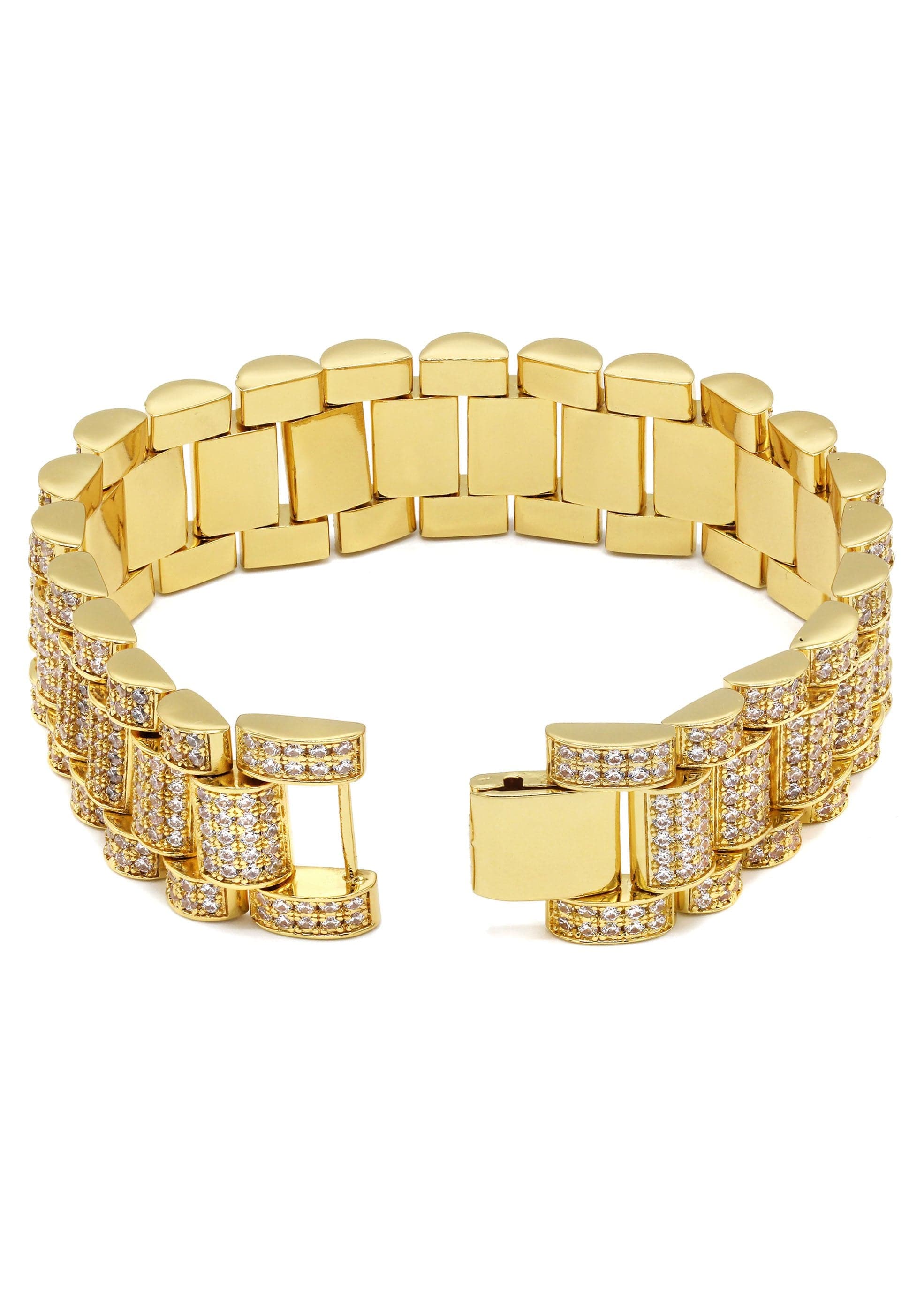 Gold Plated Mens Iced Out Presidential Band Bracelet - Image 2