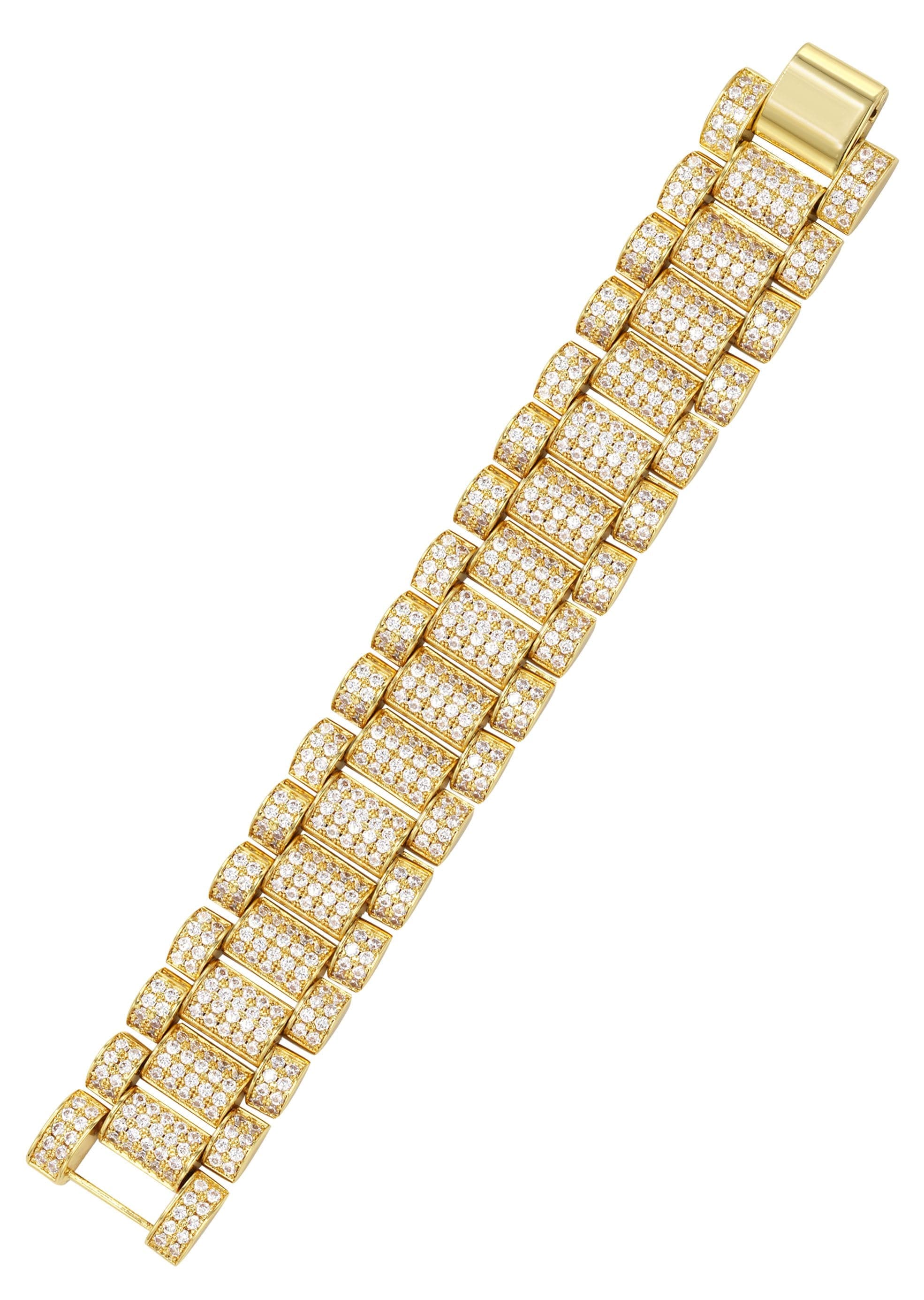 Gold Plated Mens Iced Out Presidential Band Bracelet - Image 3