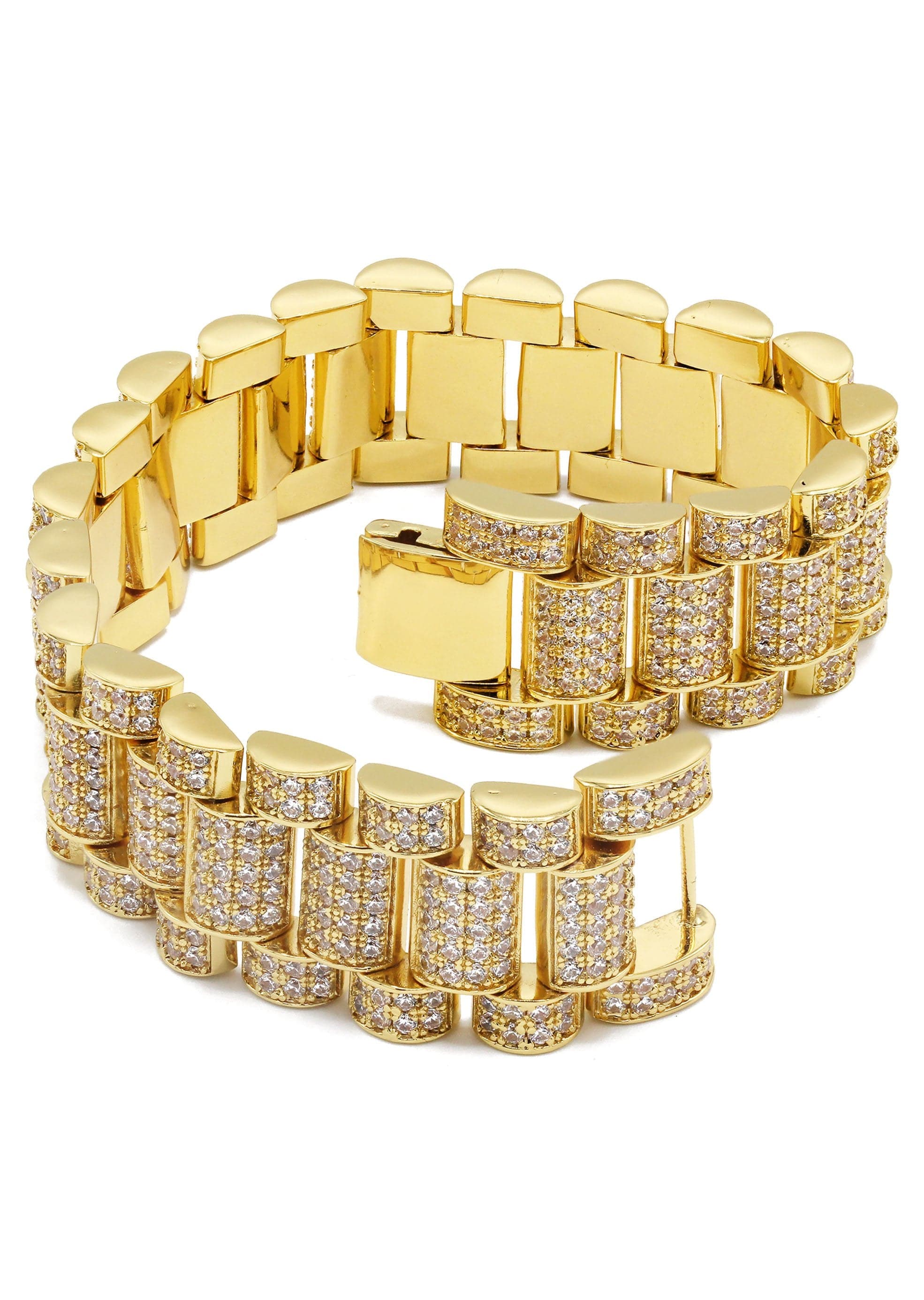 Gold Plated Mens Iced Out Presidential Band Bracelet - Image 4