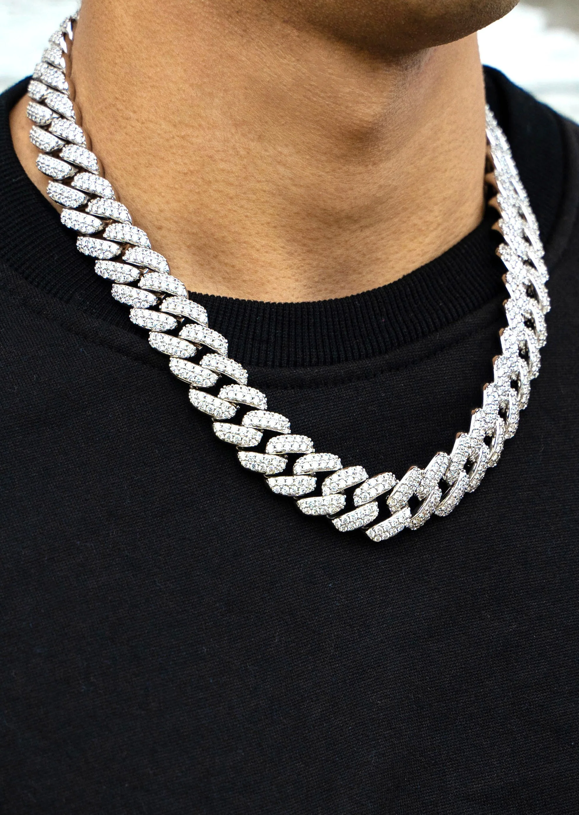 White Gold Plated Iced Out Miami Cuban Link Chain & Bracelet - Image 3