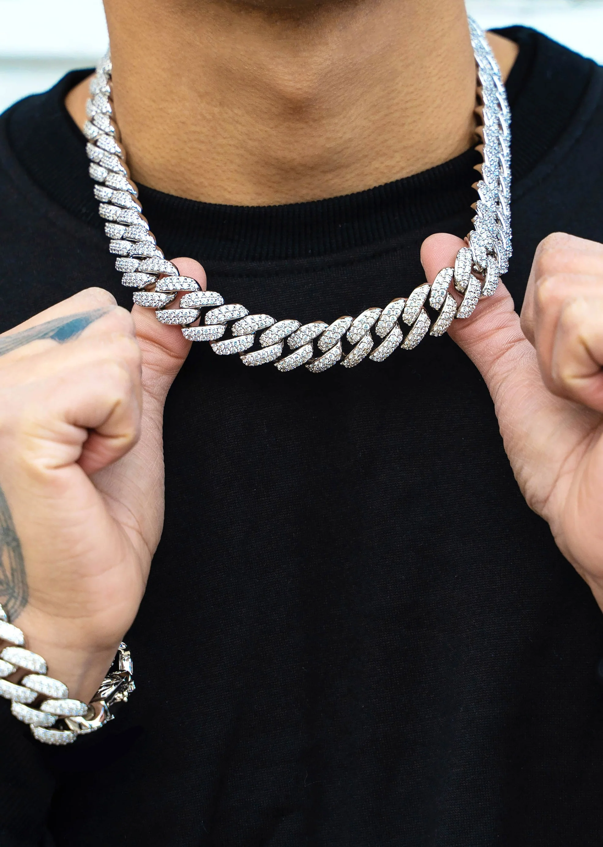 White Gold Plated Iced Out Miami Cuban Link Chain & Bracelet - Image 4