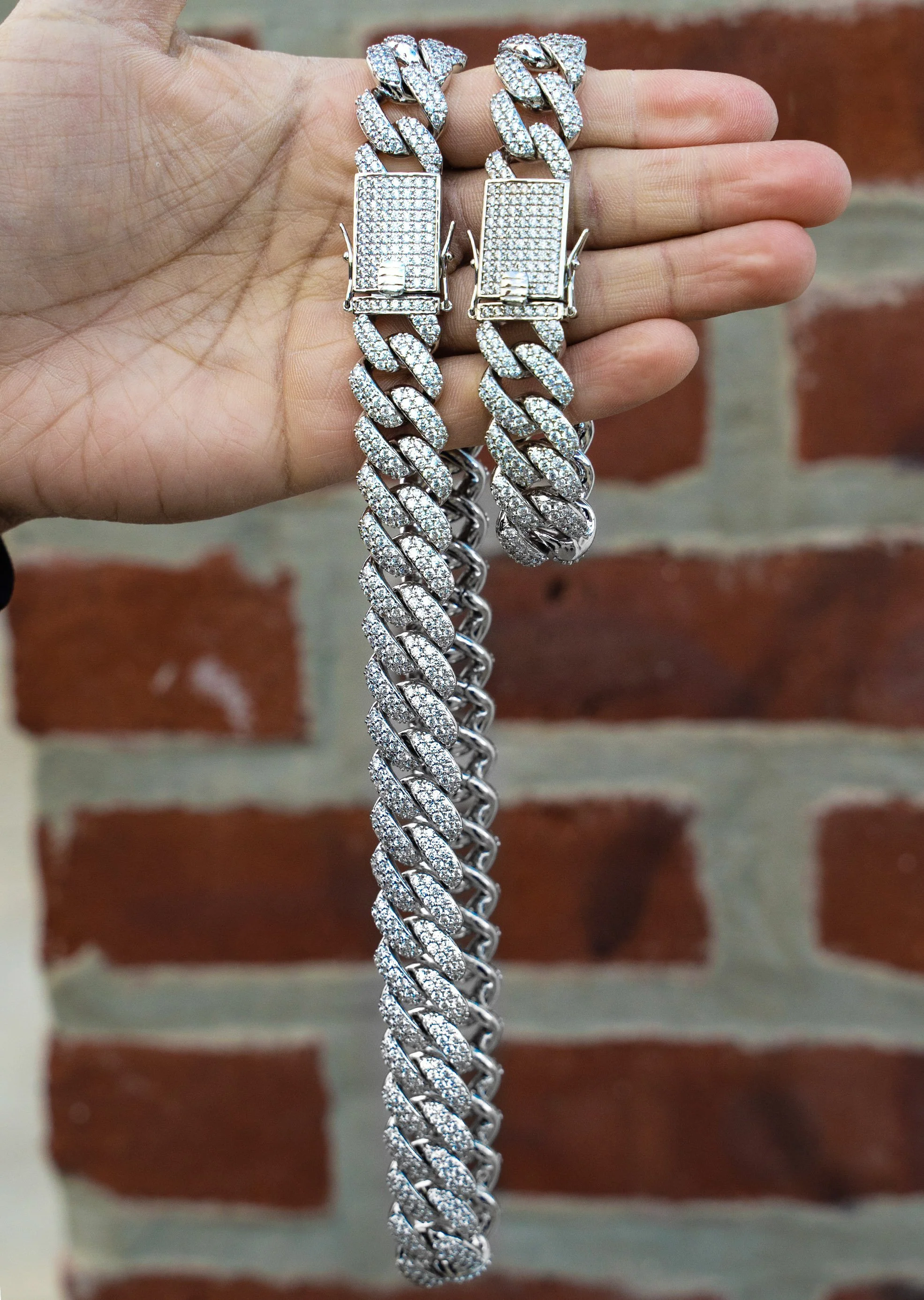 White Gold Plated Iced Out Miami Cuban Link Chain & Bracelet - Image 6