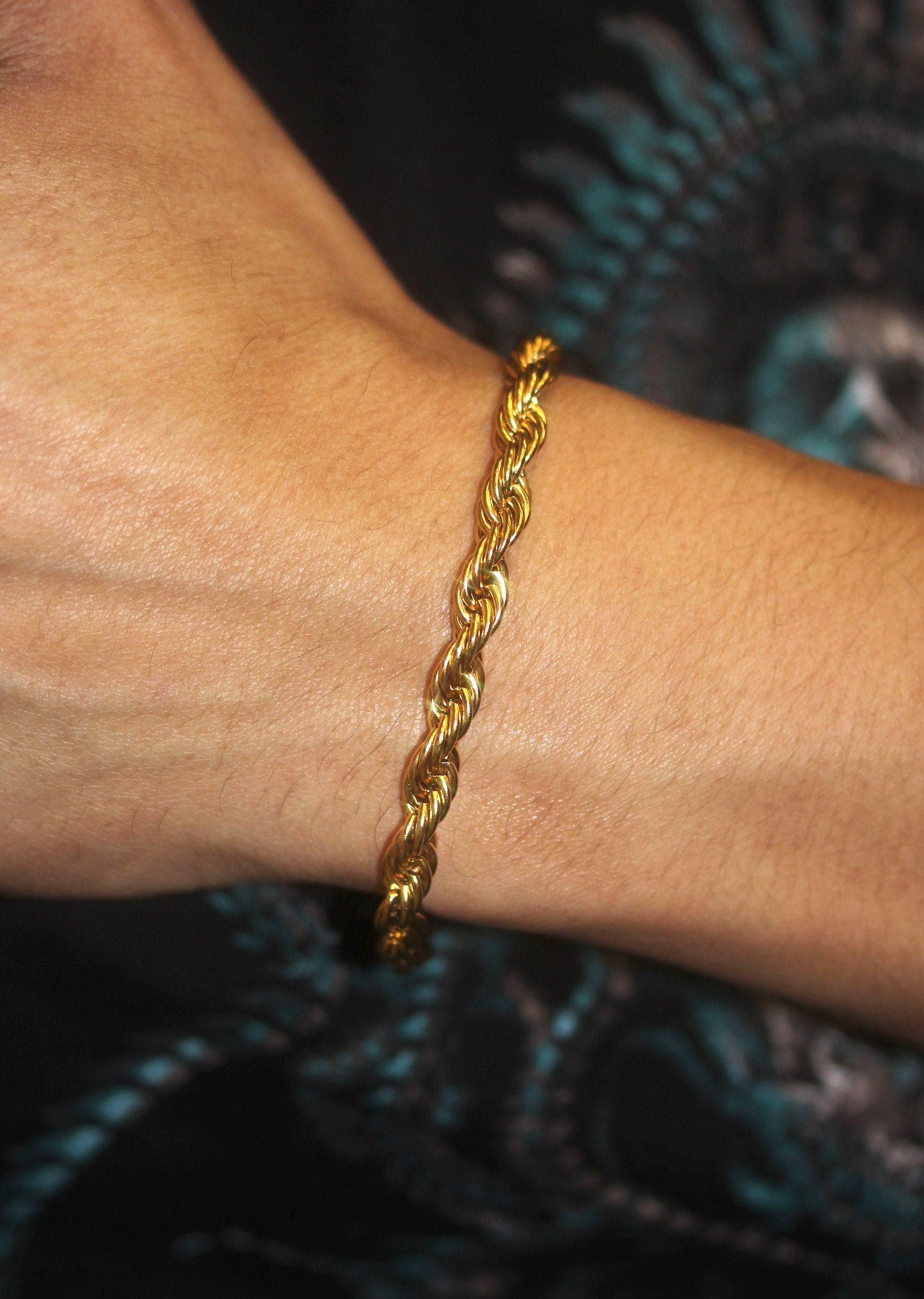 Gold Plated Mens Solid Rope Bracelet - Image 6