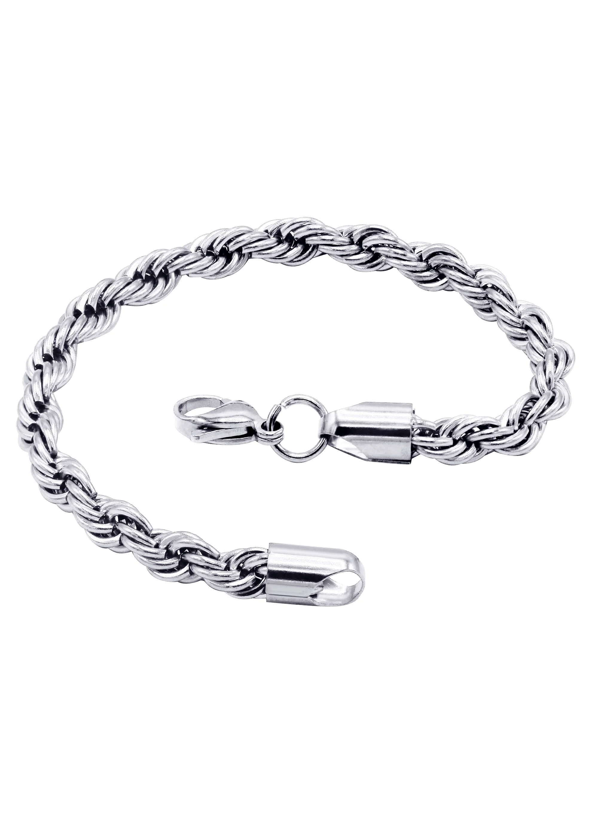 White Gold Plated Mens Solid Rope Bracelet - Image 4