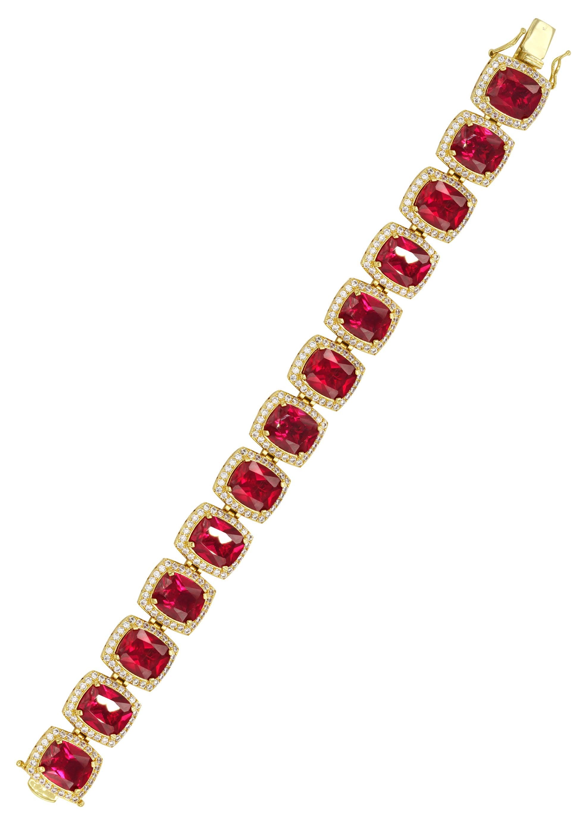 Gold Plated Mens Iced Ruby Bracelet - Image 3