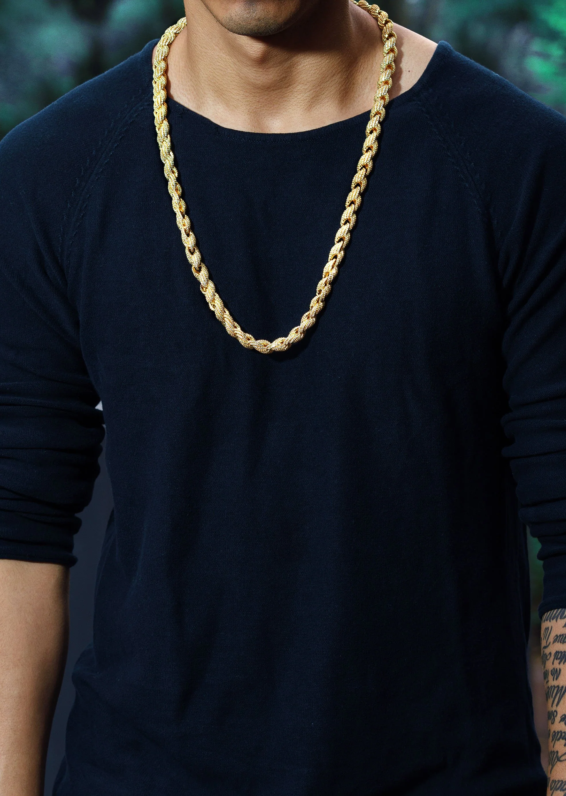Solid Gold Plated Iced Out Rope Chain & Bracelet ( 10 Mm ) - Image 2
