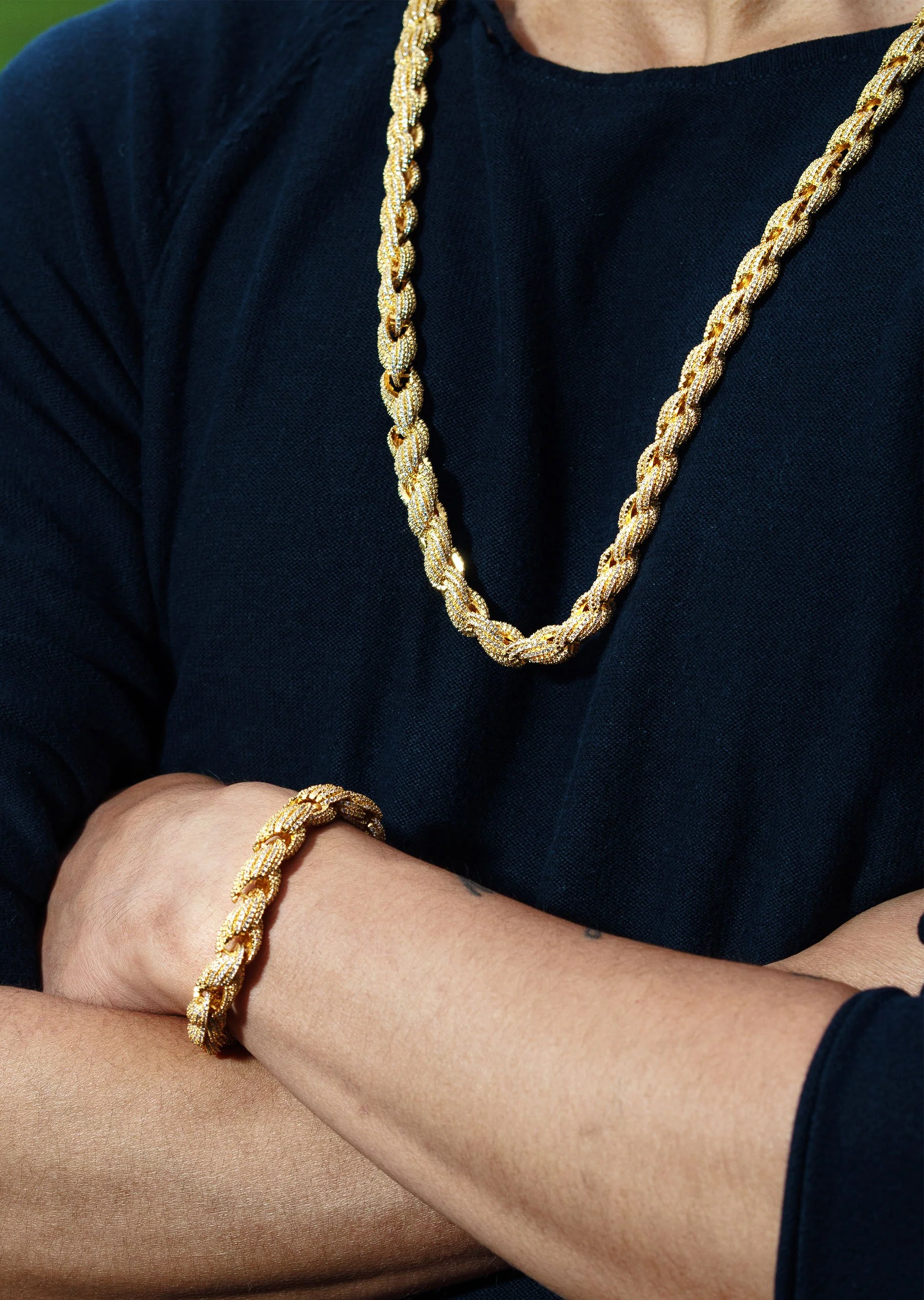 Solid Gold Plated Iced Out Rope Chain & Bracelet ( 10 Mm ) - Image 3