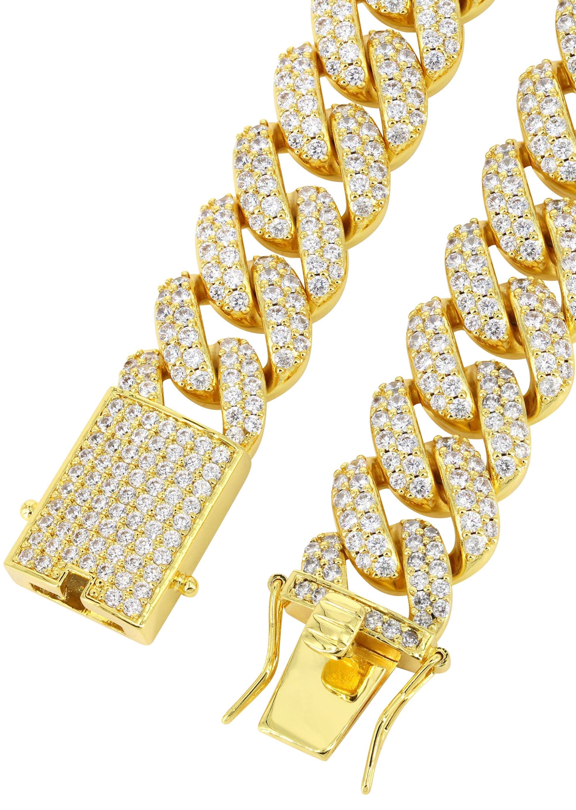 Gold Plated Mens Chain Iced Out Miami Cuban Link - Image 4