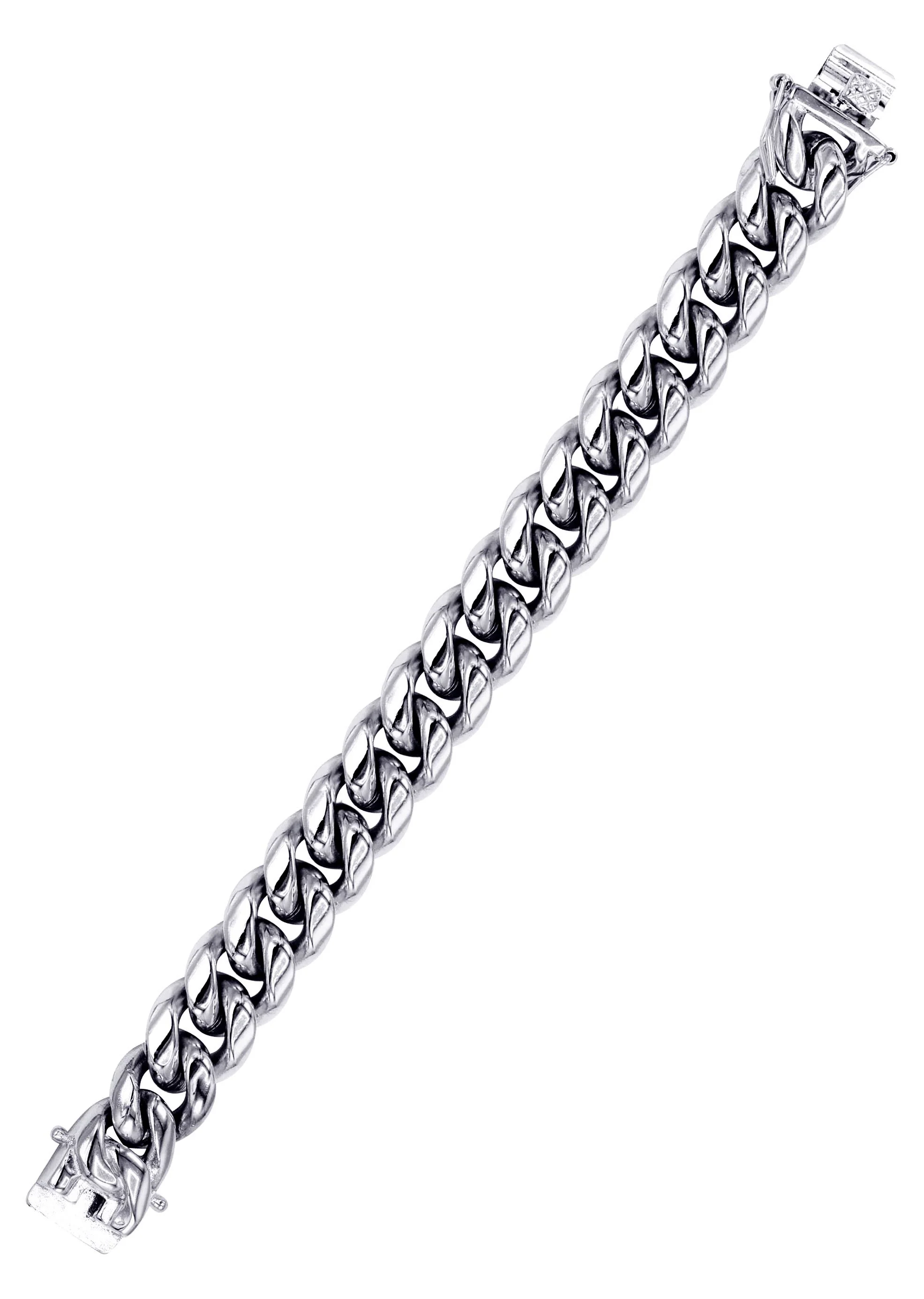 White Gold Plated Mens Solid Miami Cuban Link Bracelet - Image 3