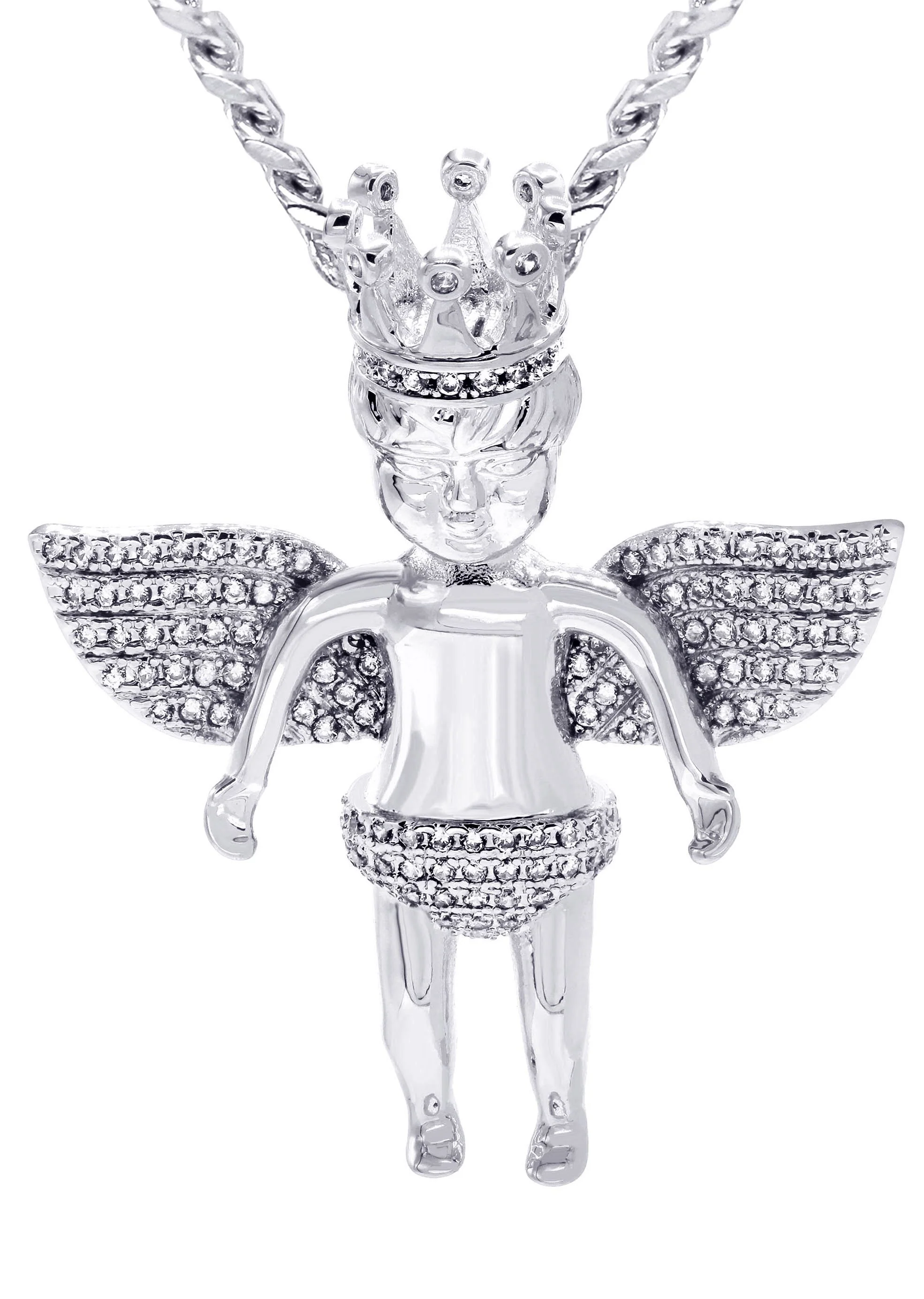 White Gold Plated Cuban Link Chain & Angel Pendant | Appx. 16.3 Grams - Image 2