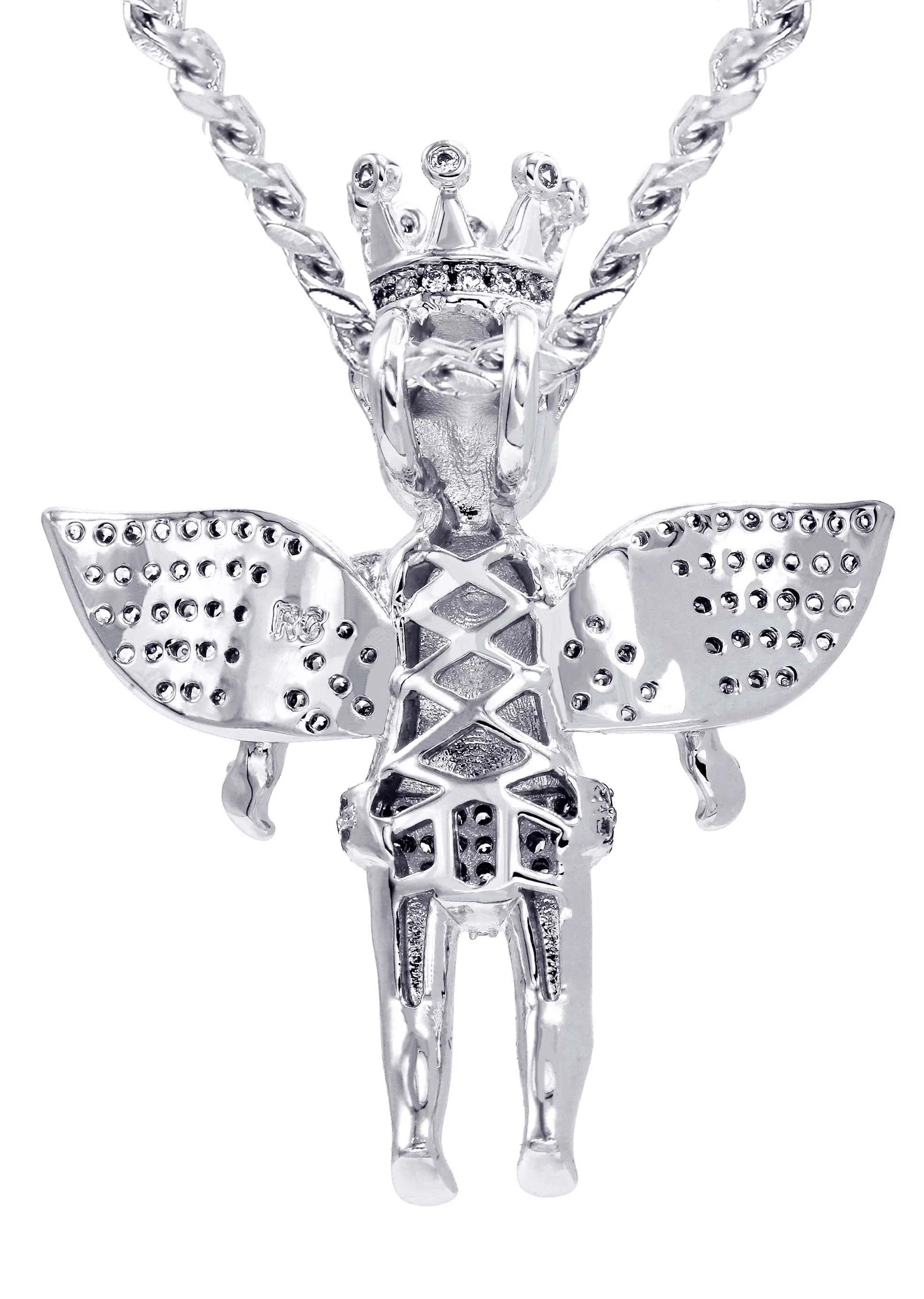 White Gold Plated Cuban Link Chain & Angel Pendant | Appx. 16.3 Grams - Image 3