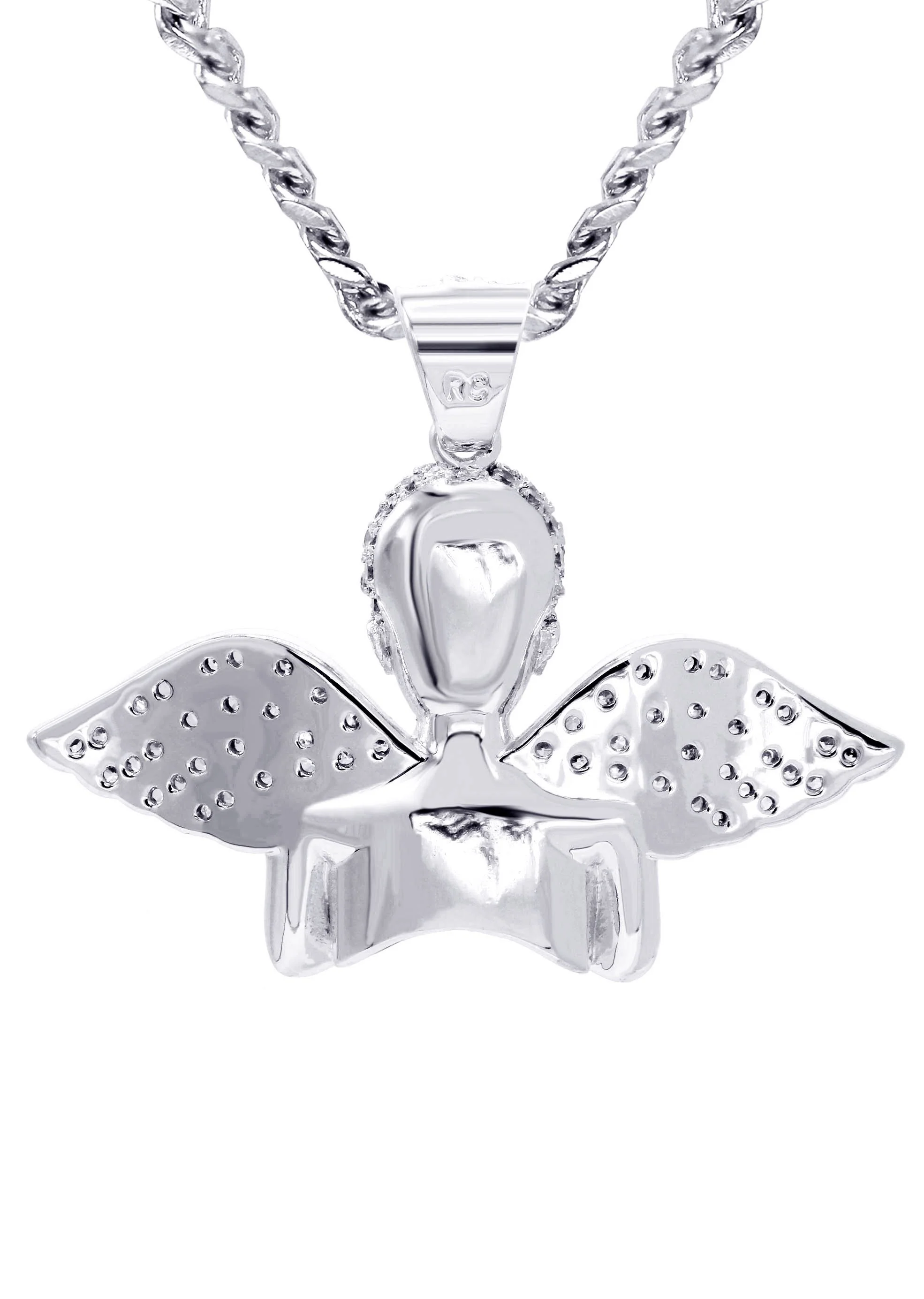 White Gold Plated Cuban Link Chain & Angel Pendant | Appx. 19.4 Grams - Image 2