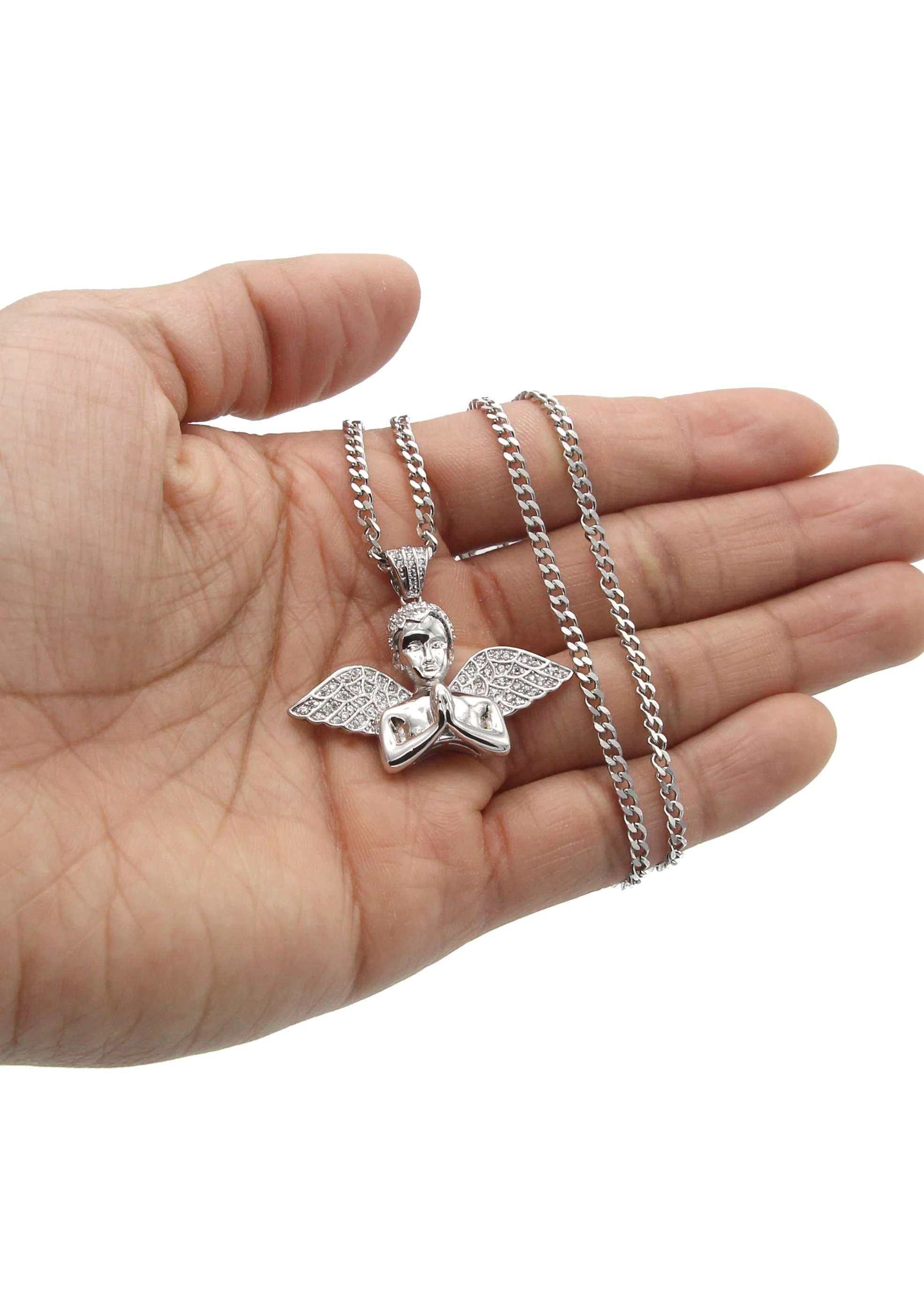 White Gold Plated Cuban Link Chain & Angel Pendant | Appx. 19.4 Grams - Image 4
