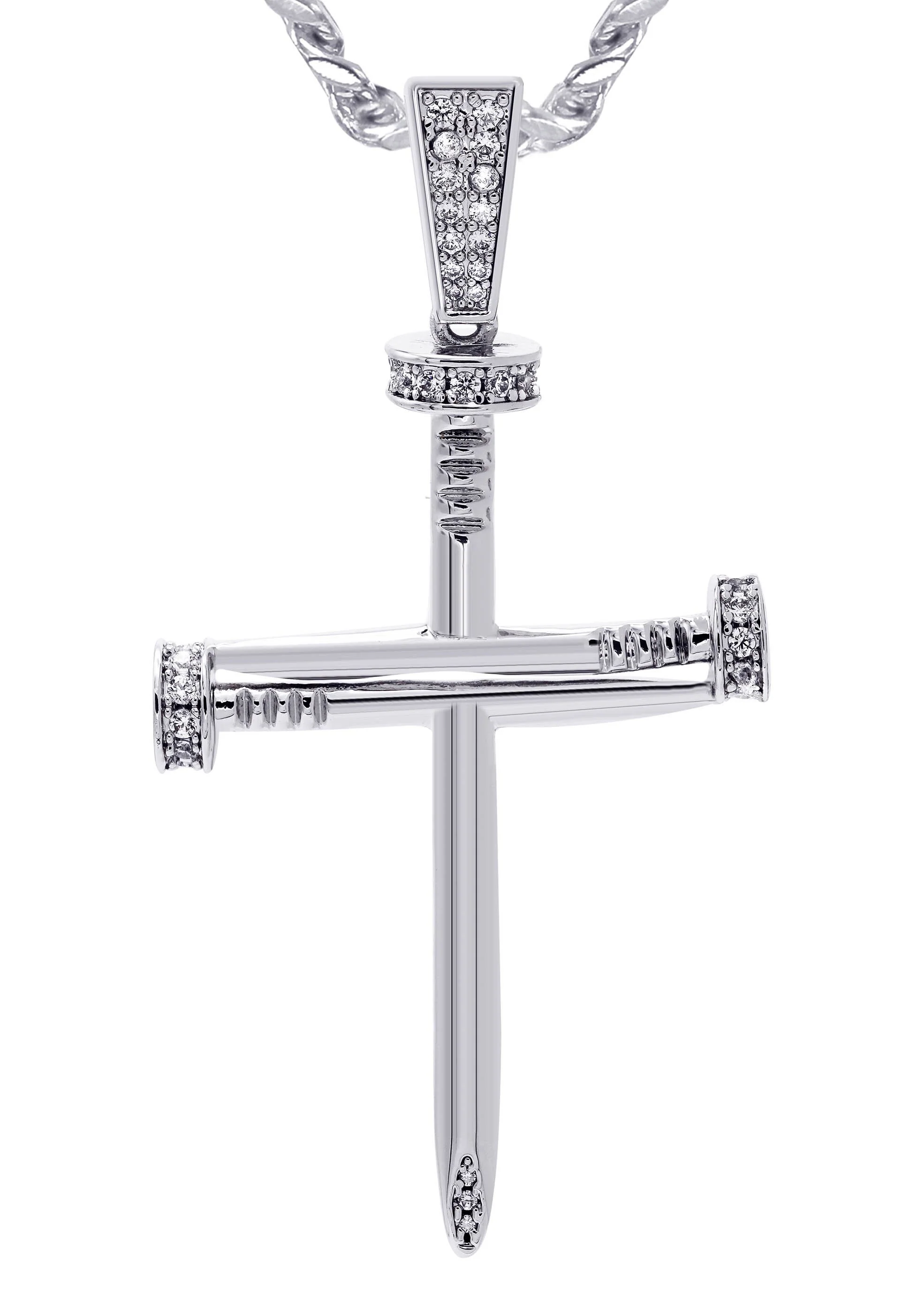 White Gold Plated Cuban Link Chain & Cross Pendant | Appx. 14.5 Grams - Image 2