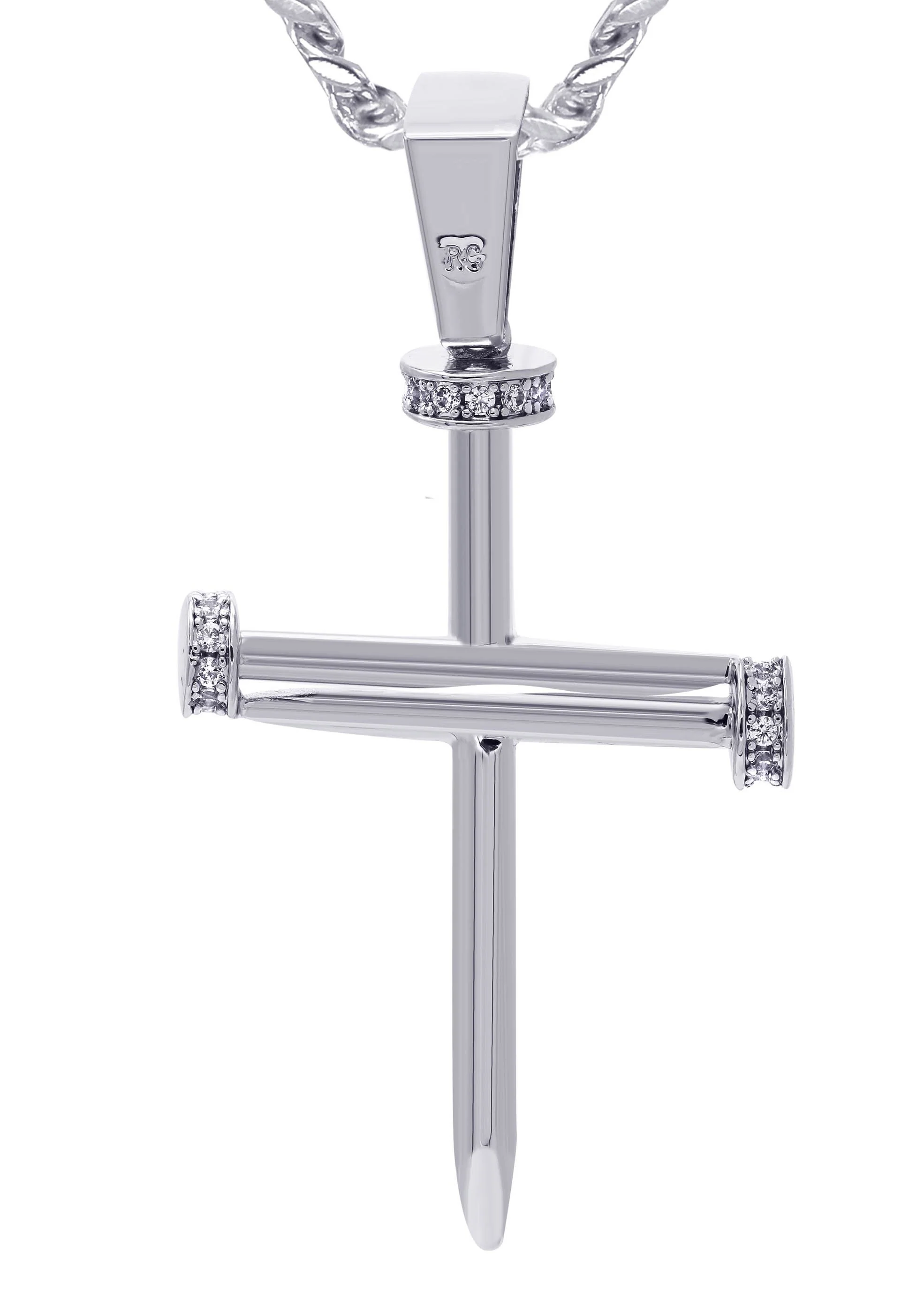 White Gold Plated Cuban Link Chain & Cross Pendant | Appx. 14.5 Grams - Image 3