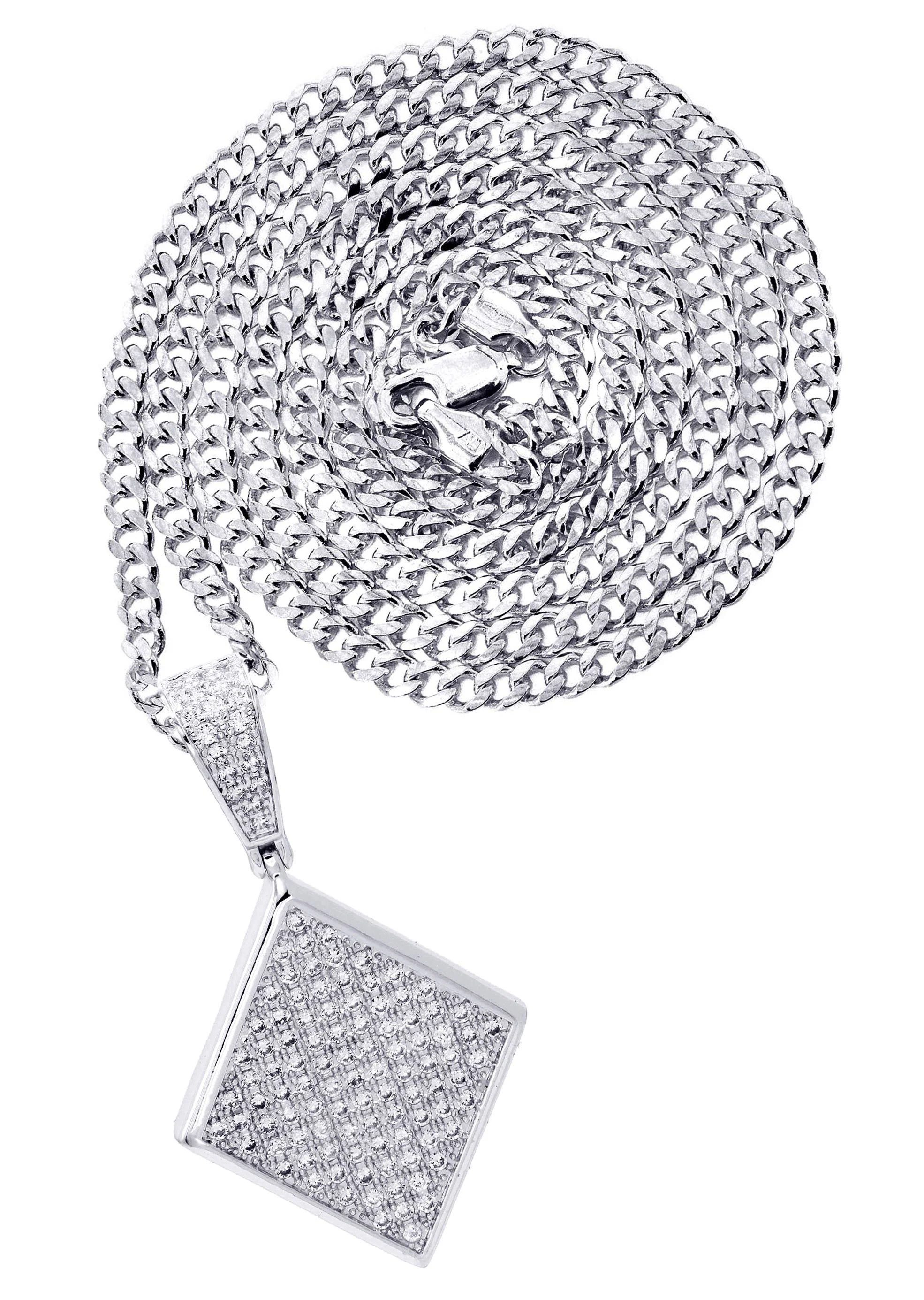 White Gold Plated Cuban Link Chain & Iced Out Pendant | Appx. 16.1 Grams