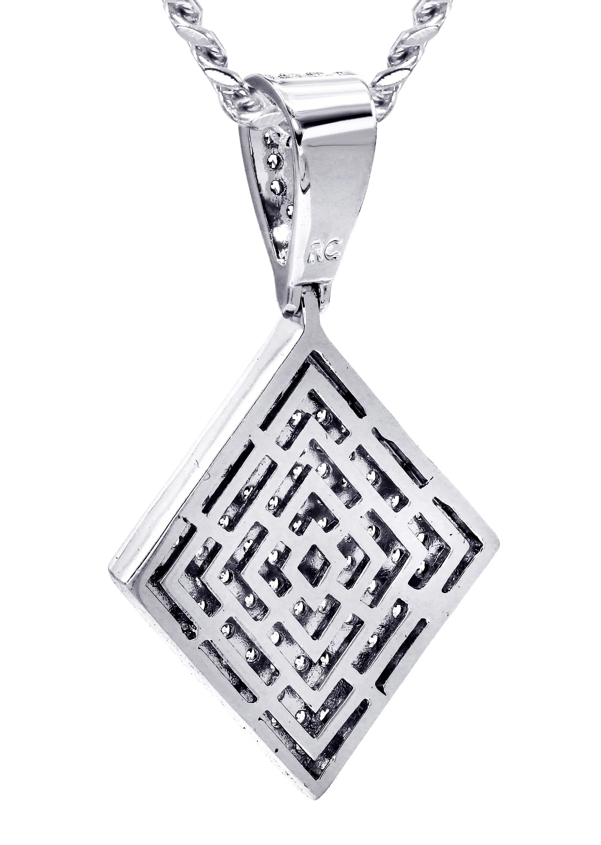 White Gold Plated Cuban Link Chain & Iced Out Pendant | Appx. 16.1 Grams - Image 3
