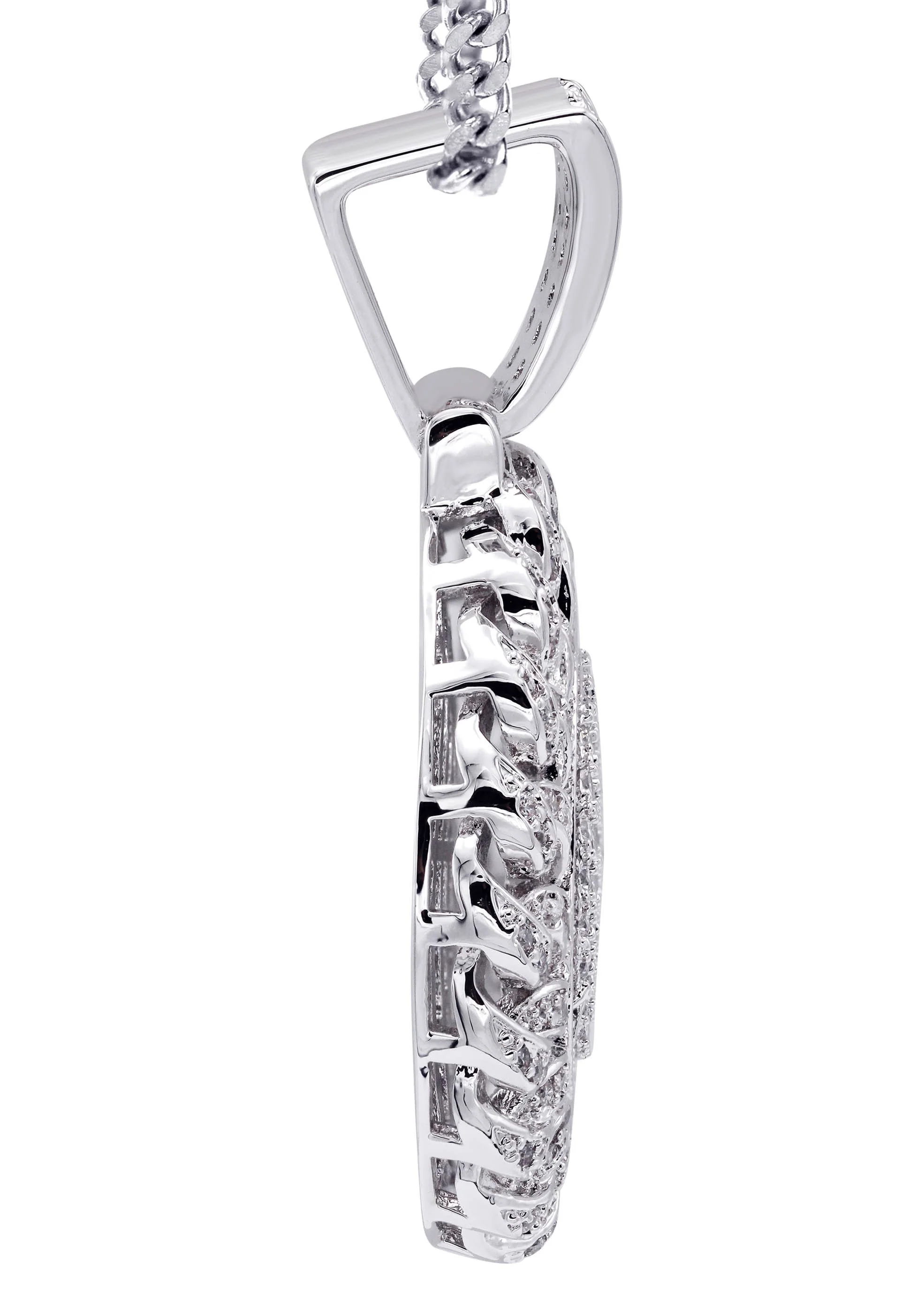 White Gold Plated Cuban Link Chain & Dog Tag Pendant | Appx. 28 Grams - Image 4