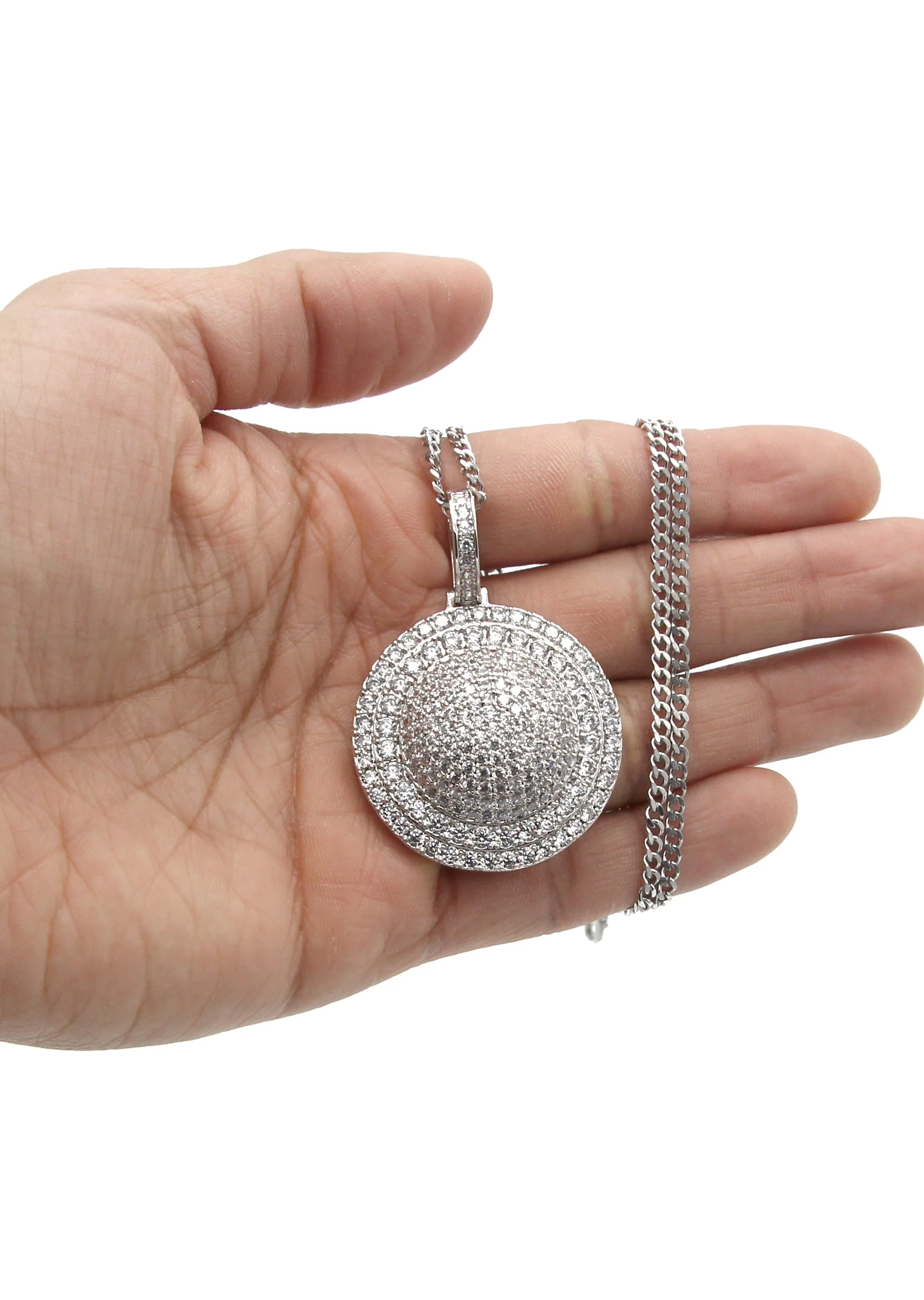 White Gold Plated Cuban Link Chain & Dog Tag Pendant | Appx. 30.3 Grams - Image 5