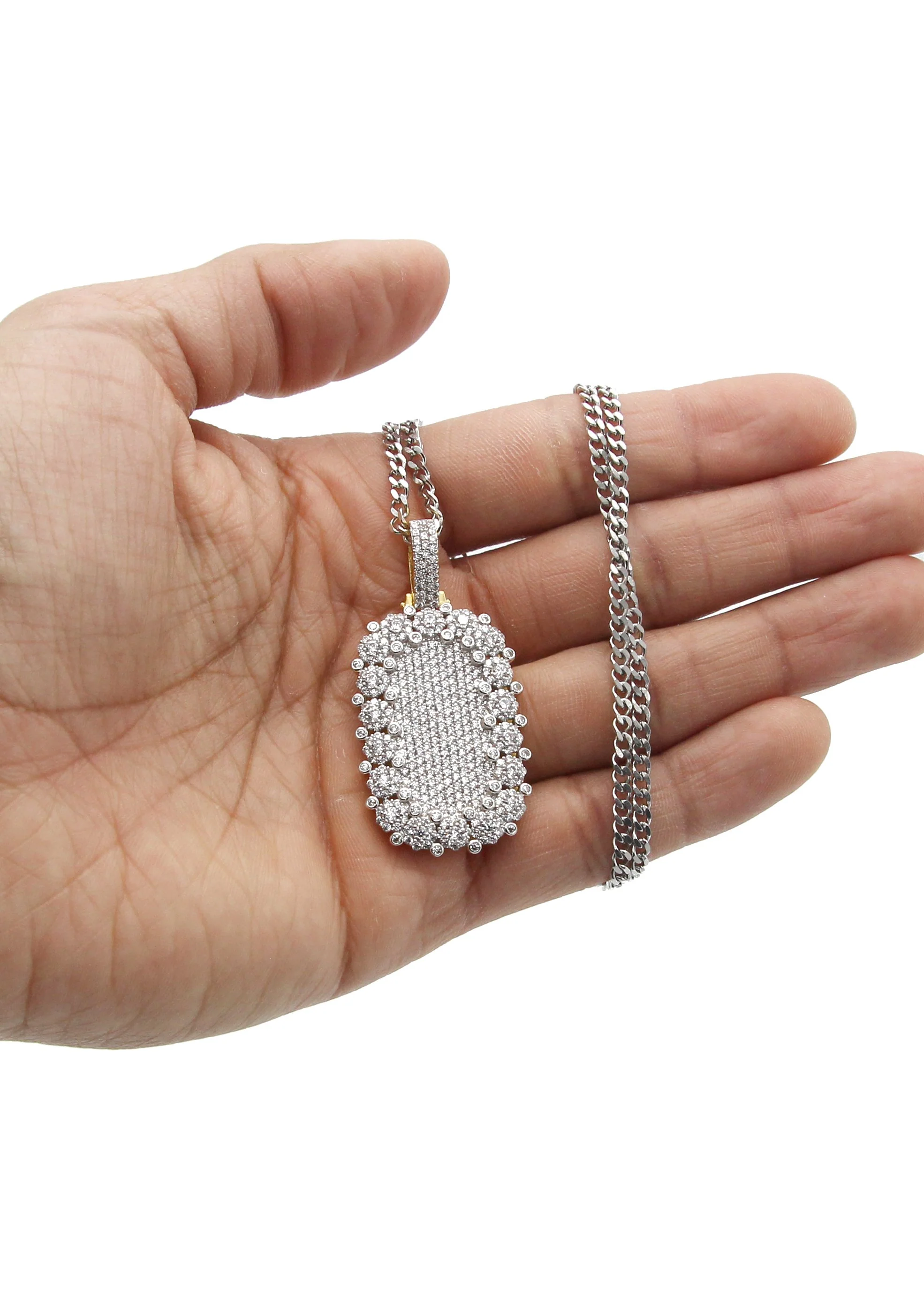 White Gold Plated Cuban Link Chain & Dog Tag Pendant | Appx. 40.2 Grams - Image 5