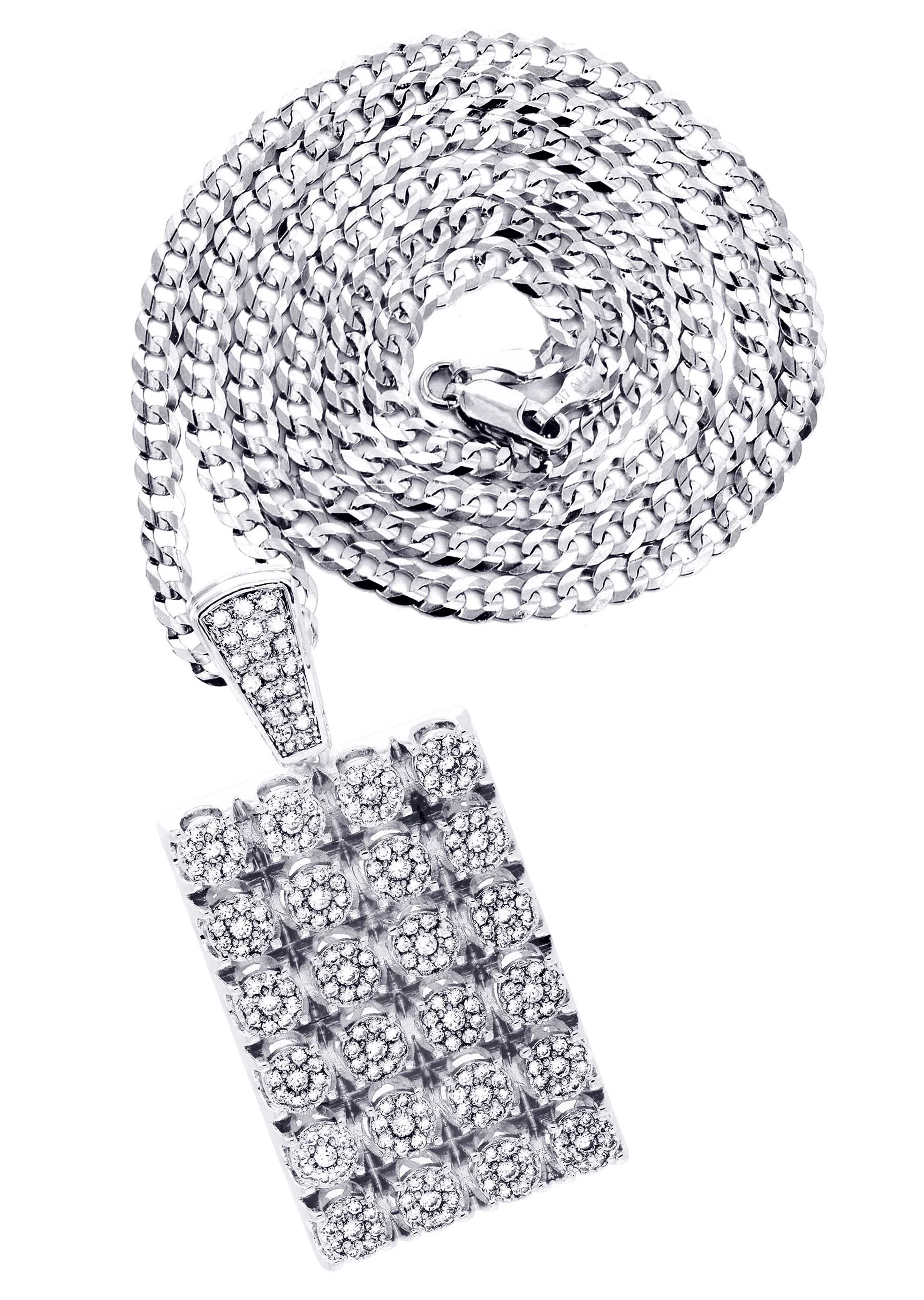 White Gold Plated Cuban Link Chain & Dog Tag Pendant | Appx. 40.2 Grams