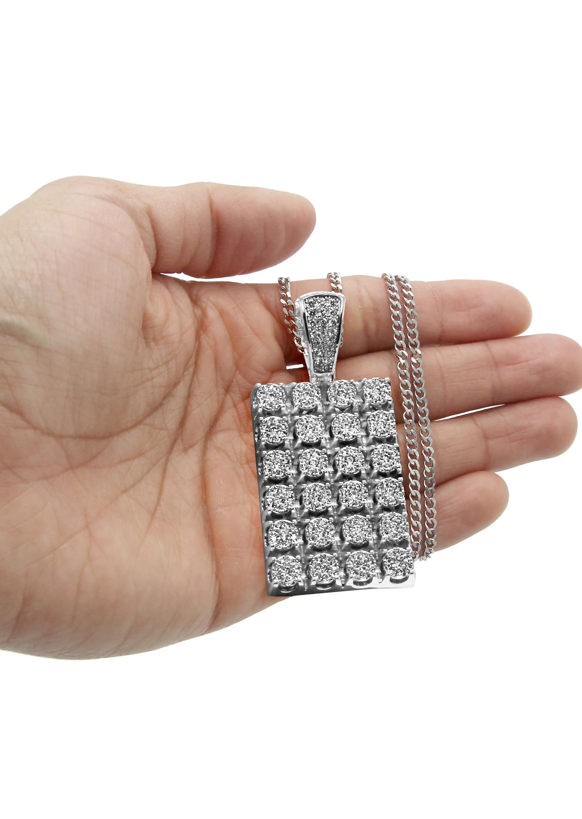 White Gold Plated Cuban Link Chain & Dog Tag Pendant | Appx. 40.2 Grams - Image 5