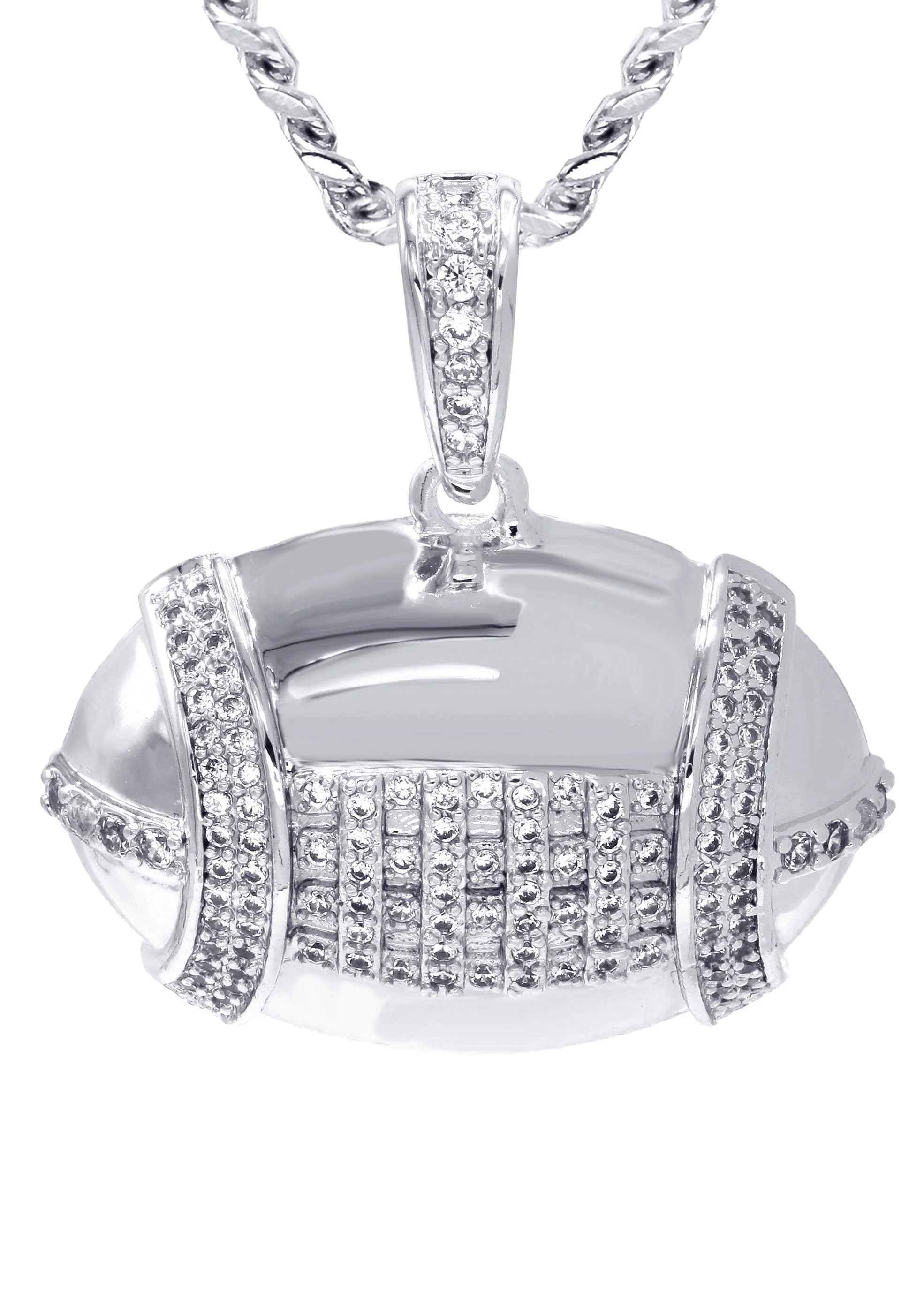 White Gold Plated Cuban Link Chain & Football Pendant | Appx. 15.3 Grams - Image 2