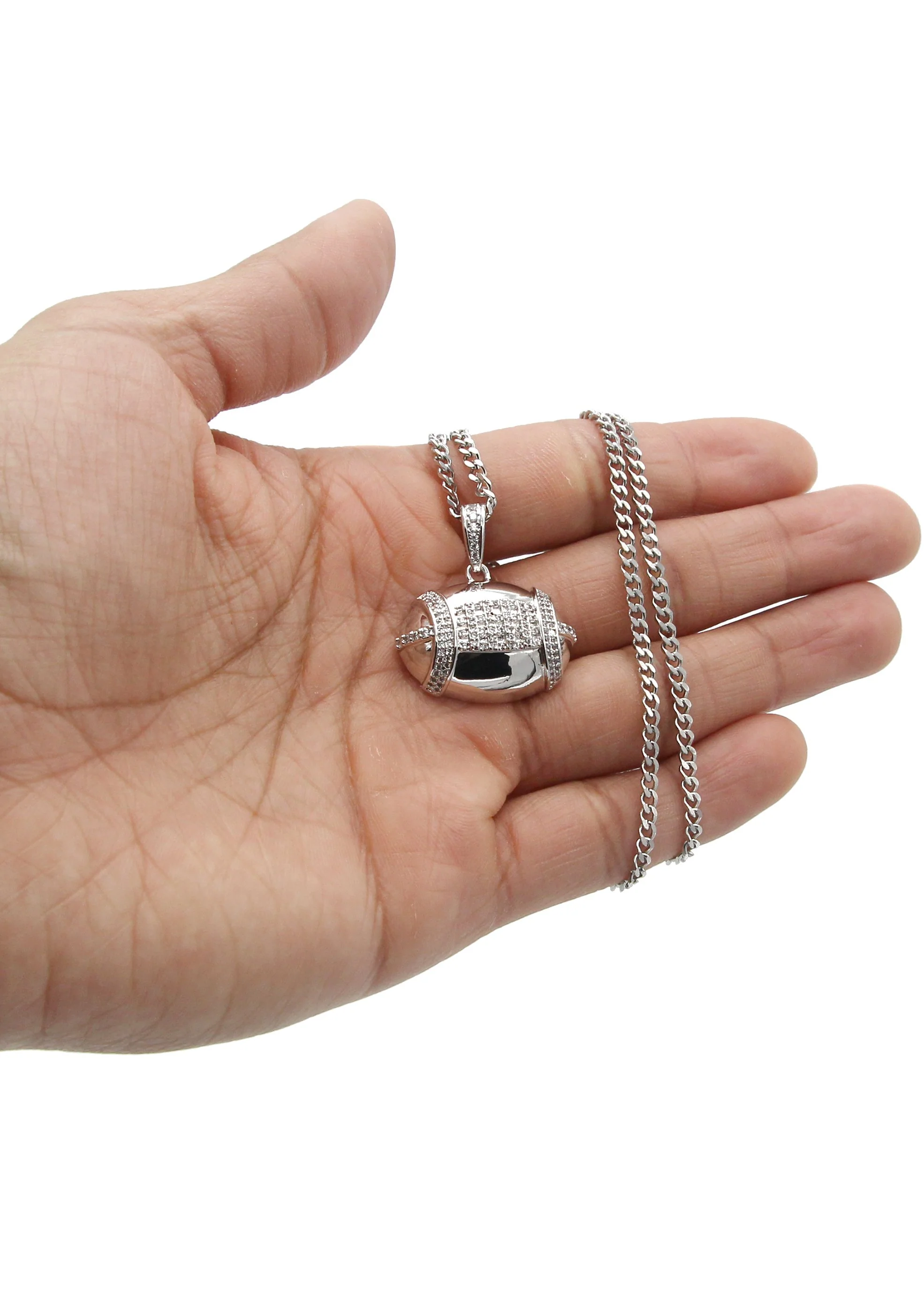 White Gold Plated Cuban Link Chain & Football Pendant | Appx. 15.3 Grams - Image 5