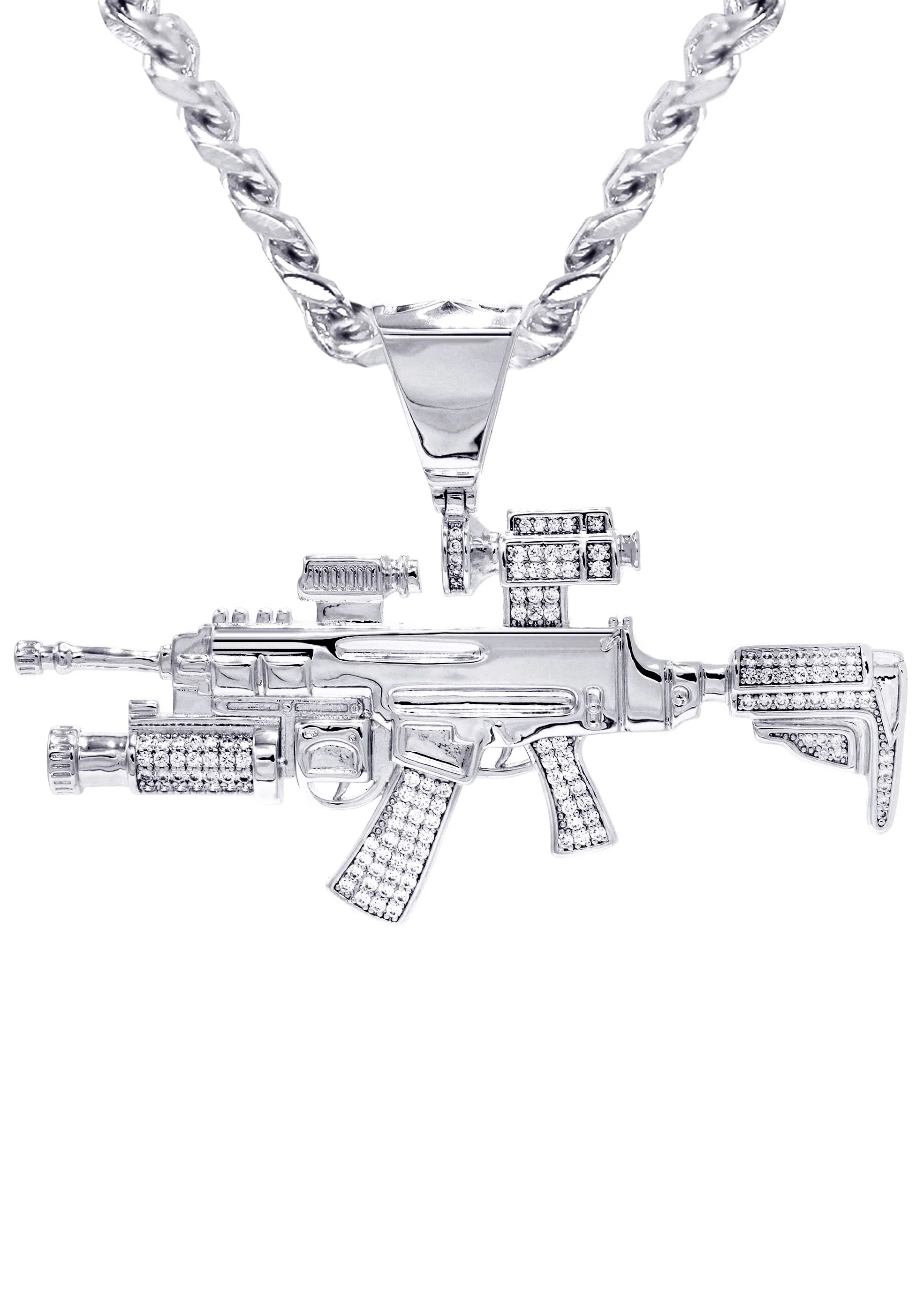 White Gold Plated Cuban Link Chain & Gun Pendant | Appx. 31.9 Grams - Image 2