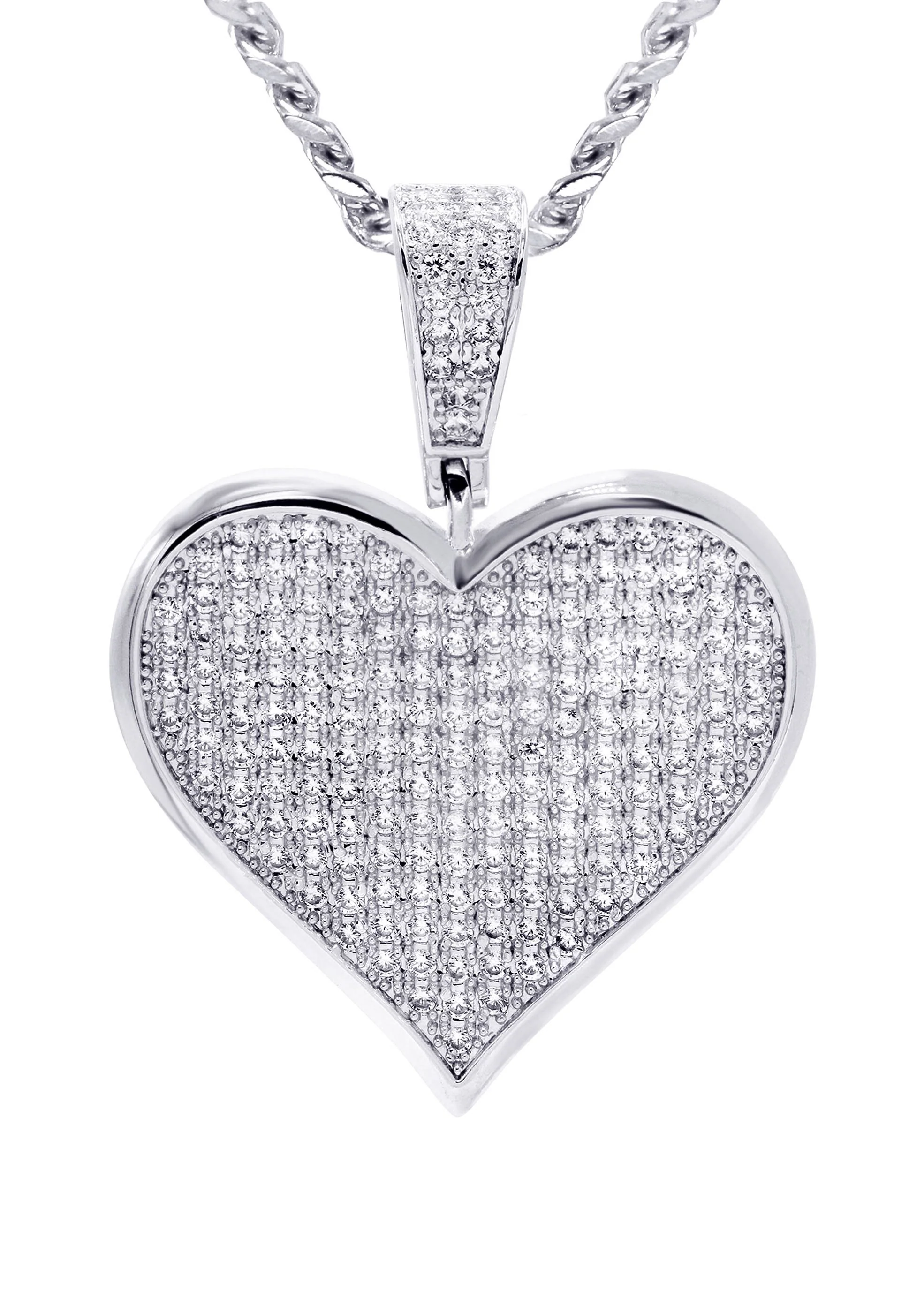 White Gold Plated Cuban Link Chain & Heart Pendant | Appx. 19.5 Grams - Image 2