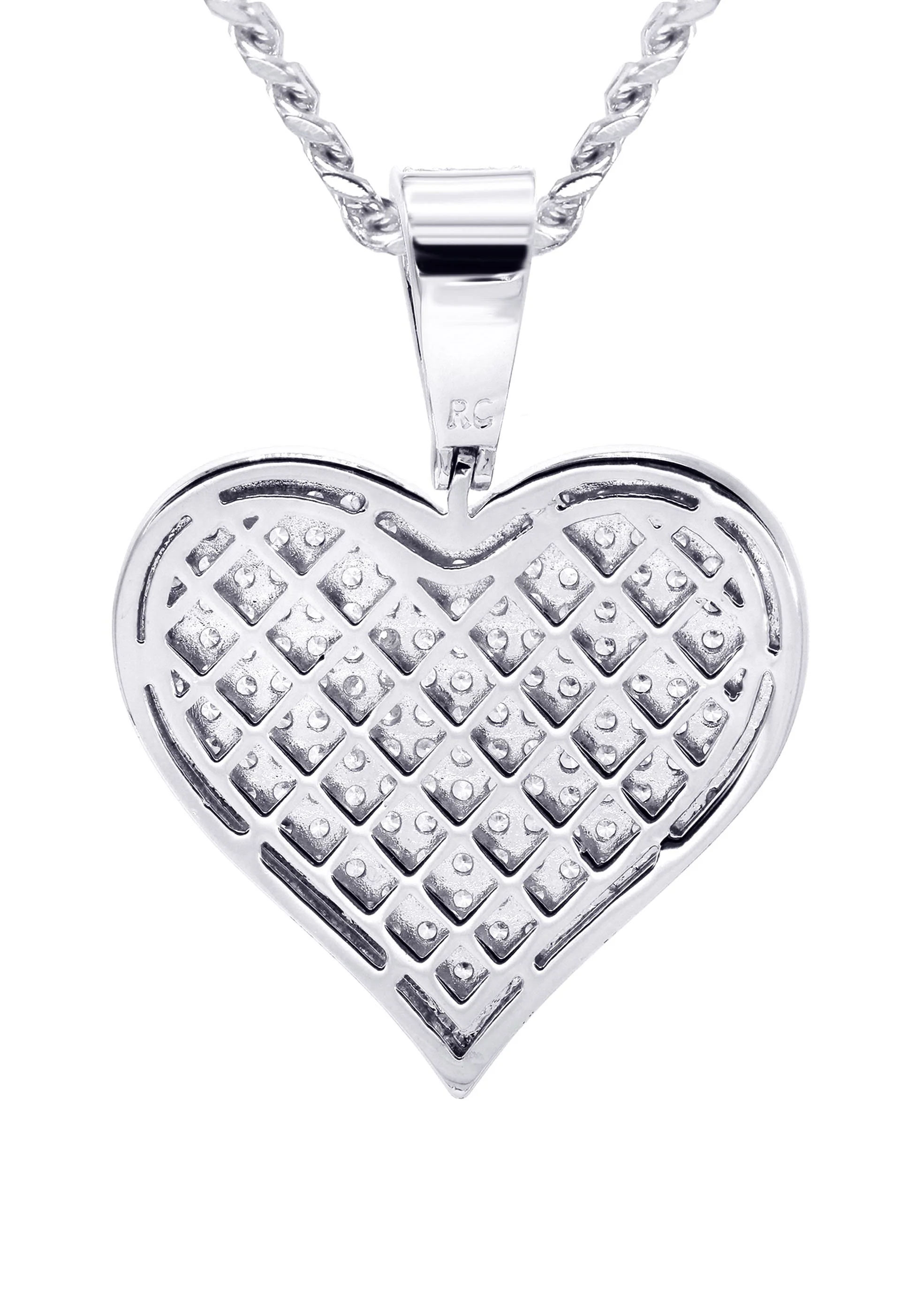 White Gold Plated Cuban Link Chain & Heart Pendant | Appx. 19.5 Grams - Image 3