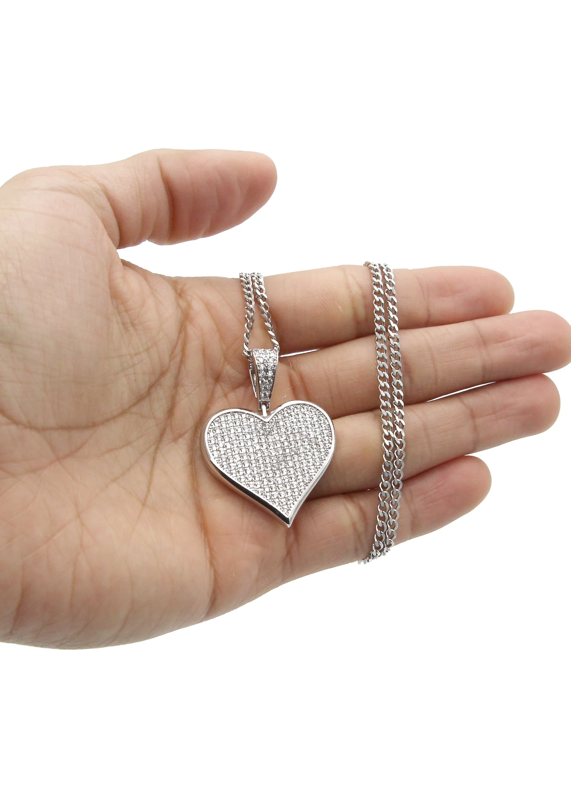 White Gold Plated Cuban Link Chain & Heart Pendant | Appx. 19.5 Grams - Image 5
