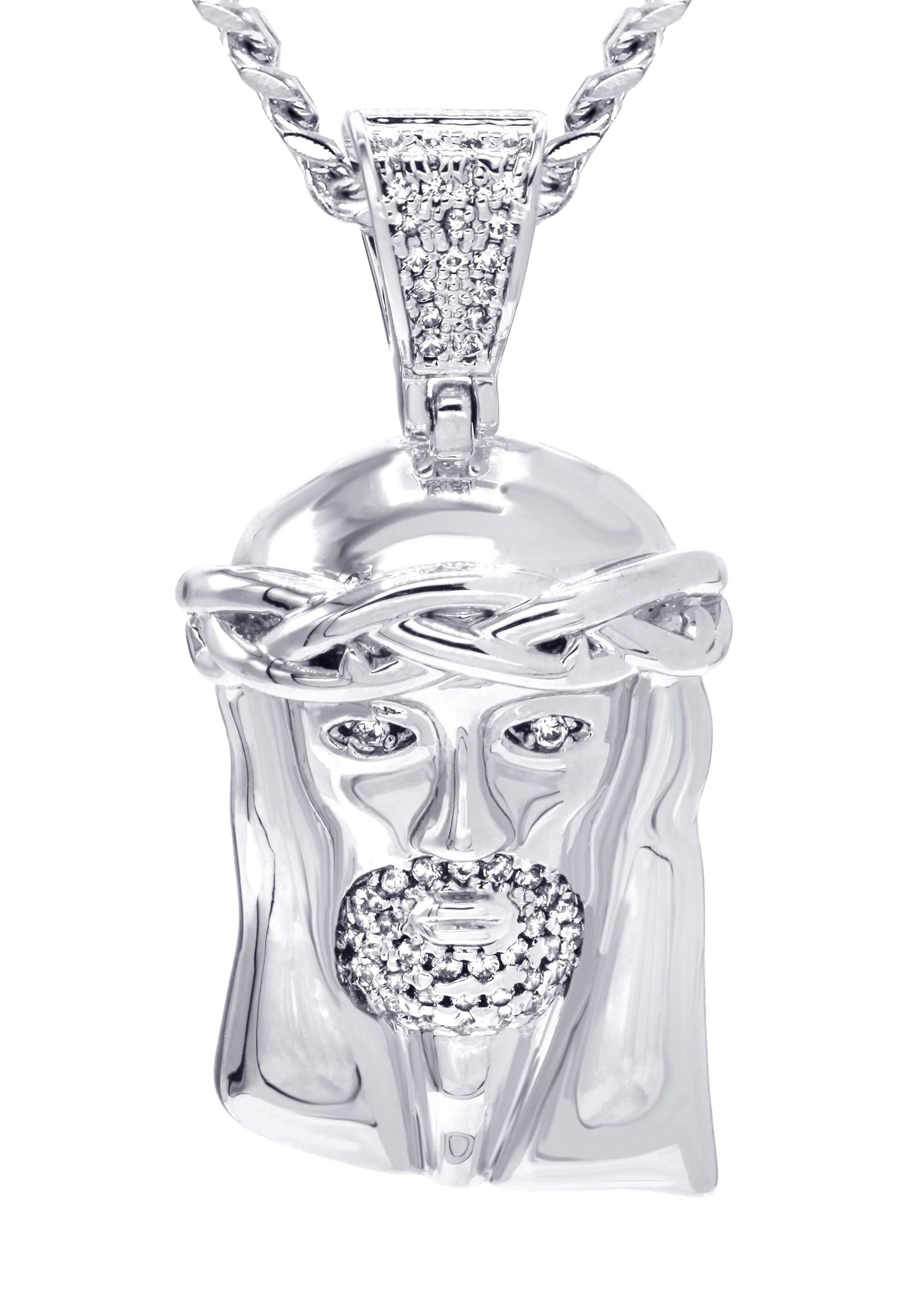 White Gold Plated Cuban Link Chain & Jesus Head Pendant | Appx. 20.1 Grams - Image 2