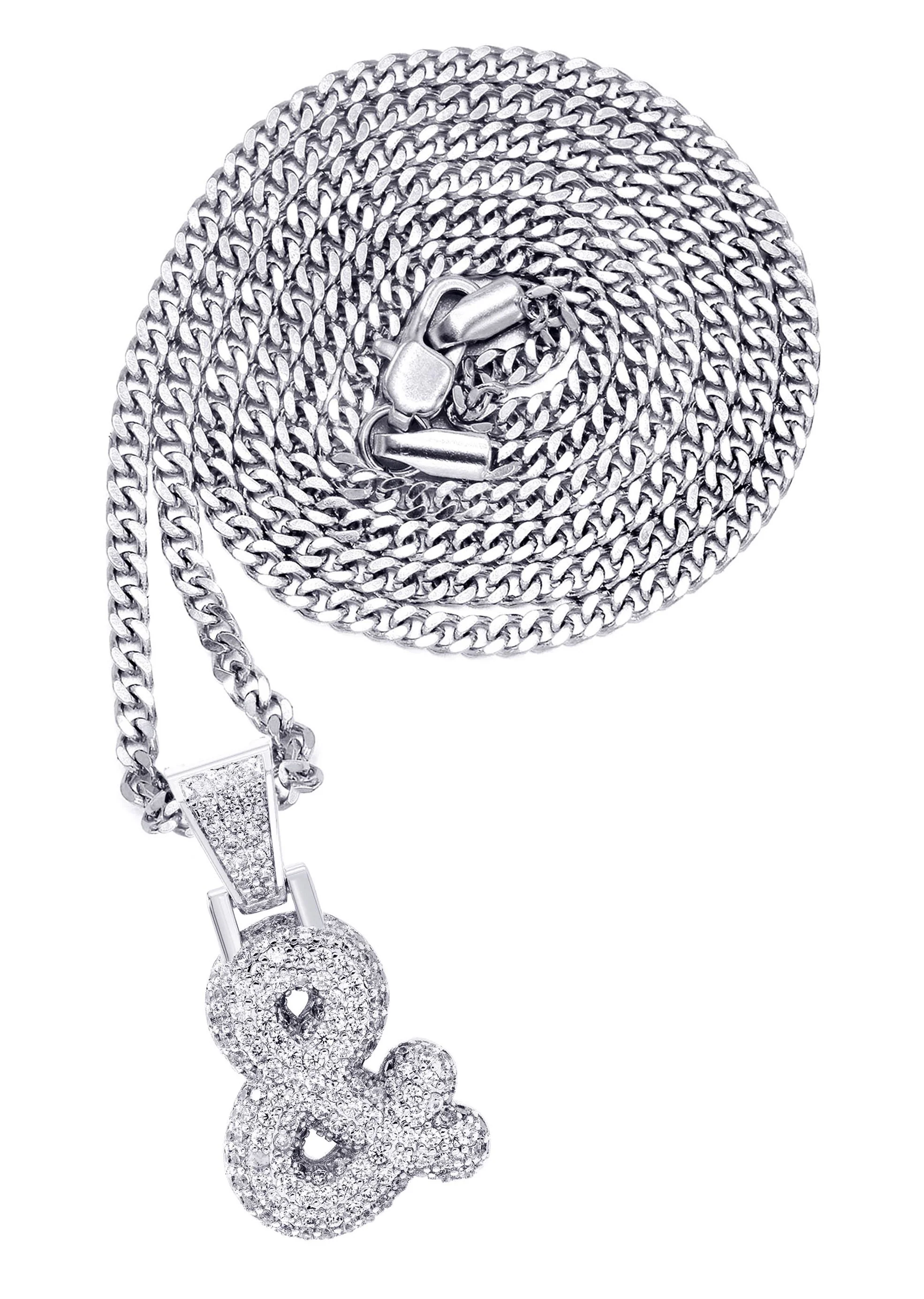 White Gold Plated Cuban Link Chain & & Pendant | Appx. 15.8 Grams
