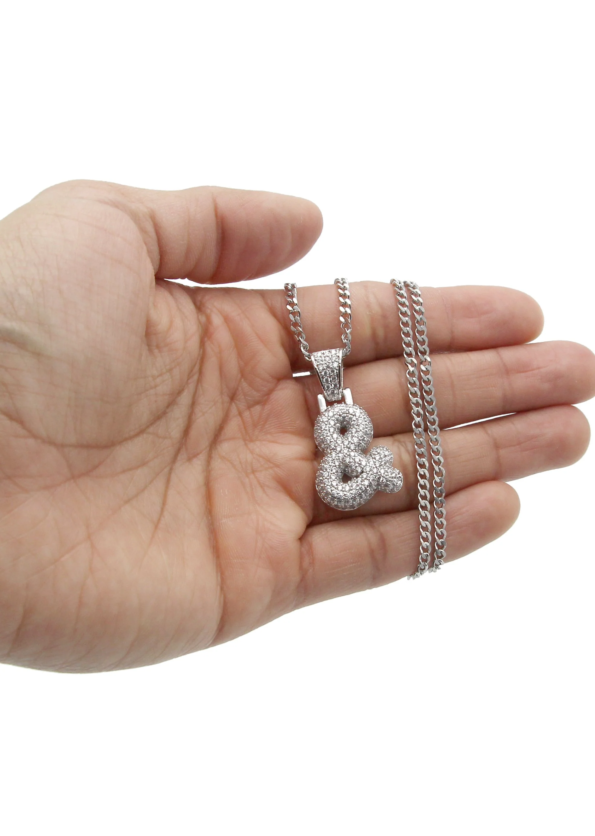 White Gold Plated Cuban Link Chain & & Pendant | Appx. 15.8 Grams - Image 5