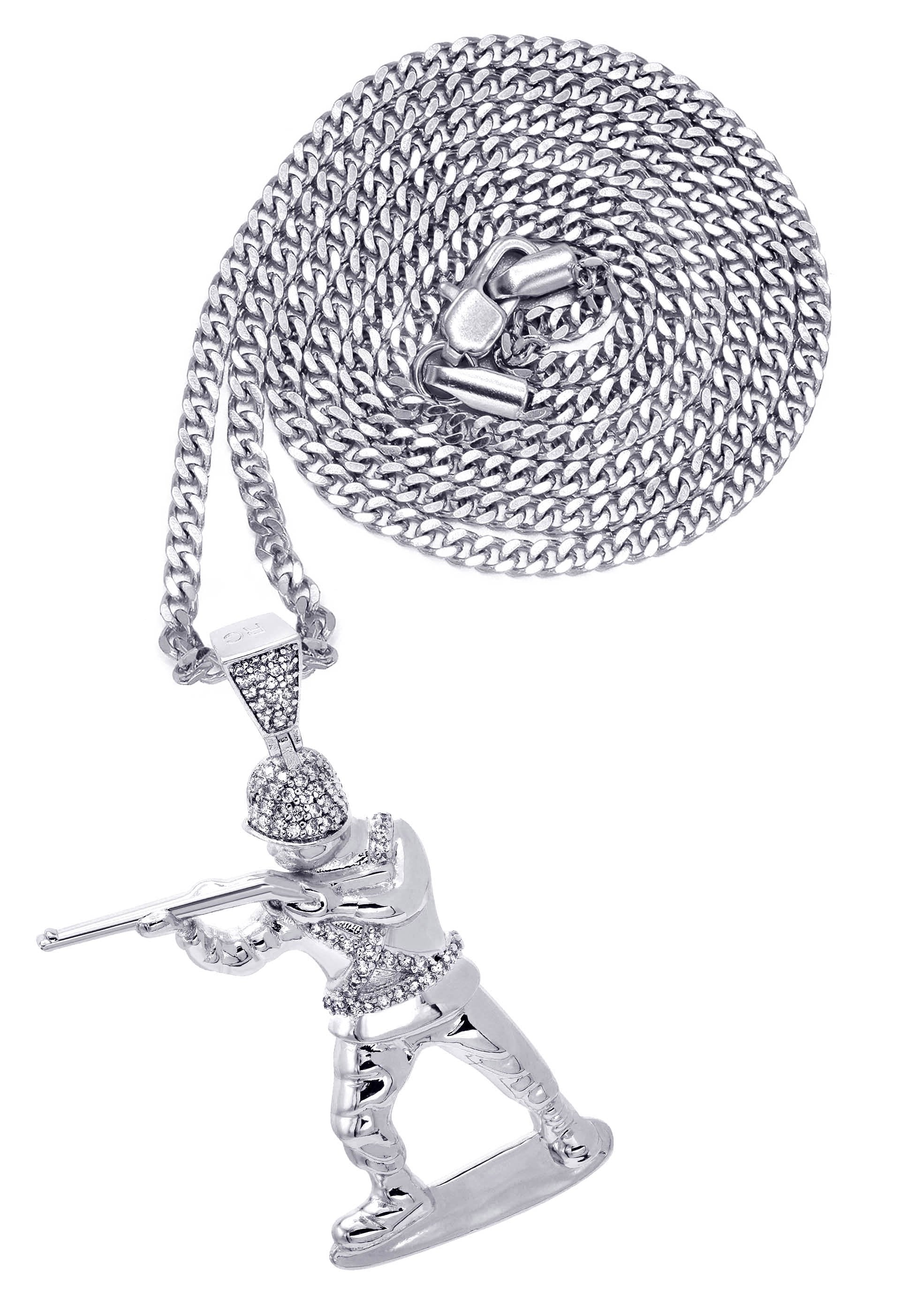 White Gold Plated Cuban Link Chain & Soldier Pendant | Appx. 14.3 Grams