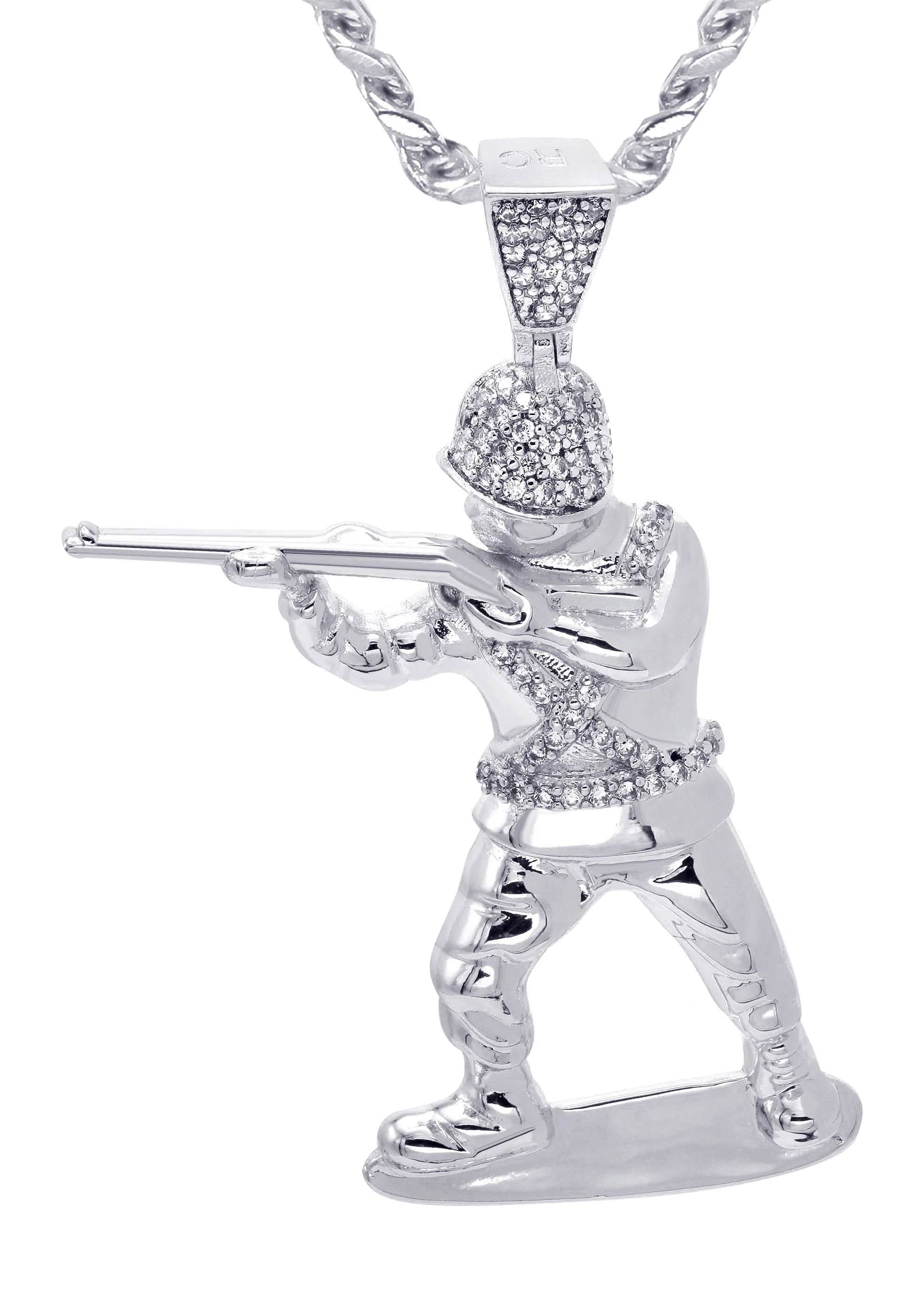White Gold Plated Cuban Link Chain & Soldier Pendant | Appx. 14.3 Grams - Image 2