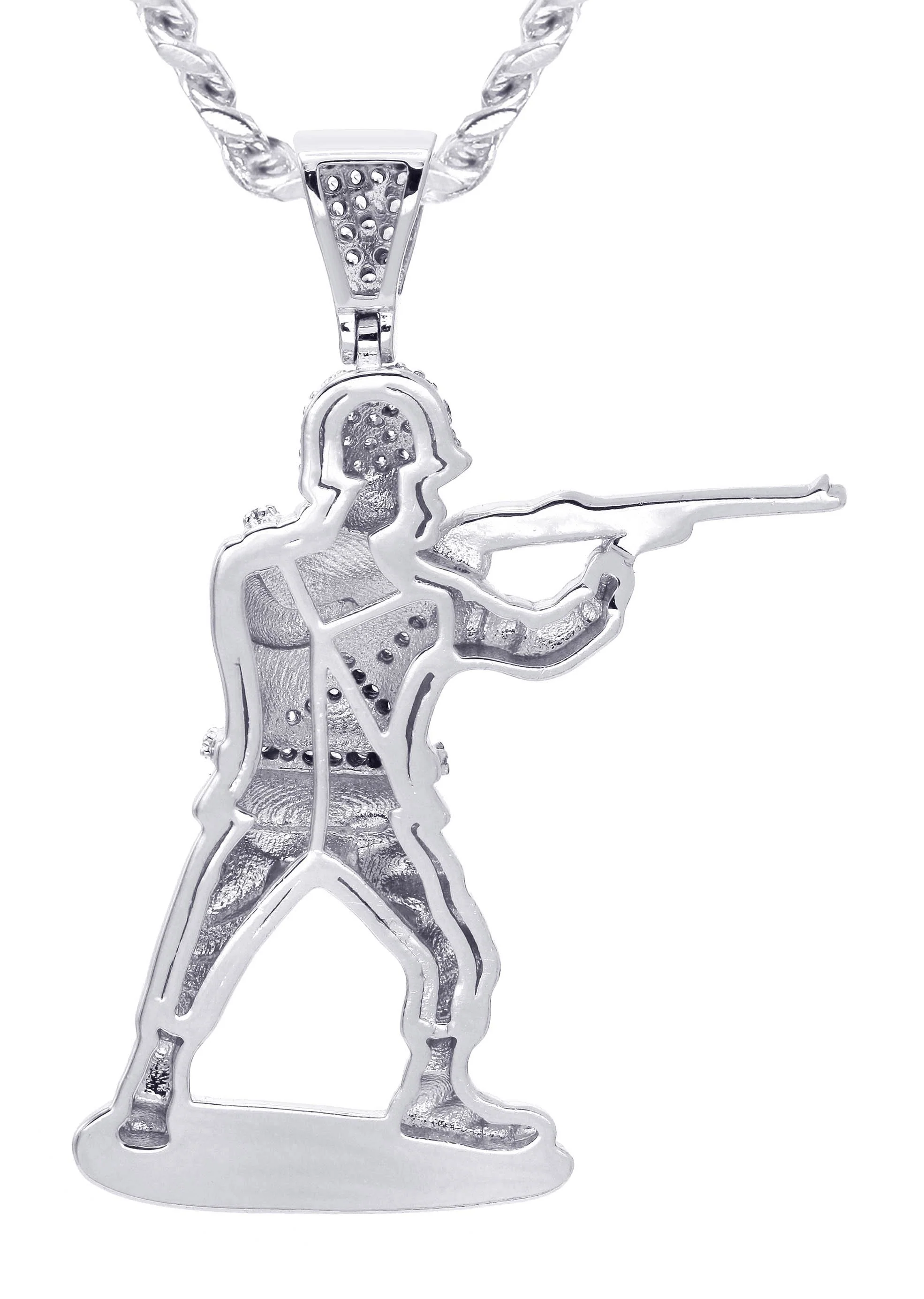White Gold Plated Cuban Link Chain & Soldier Pendant | Appx. 14.3 Grams - Image 3