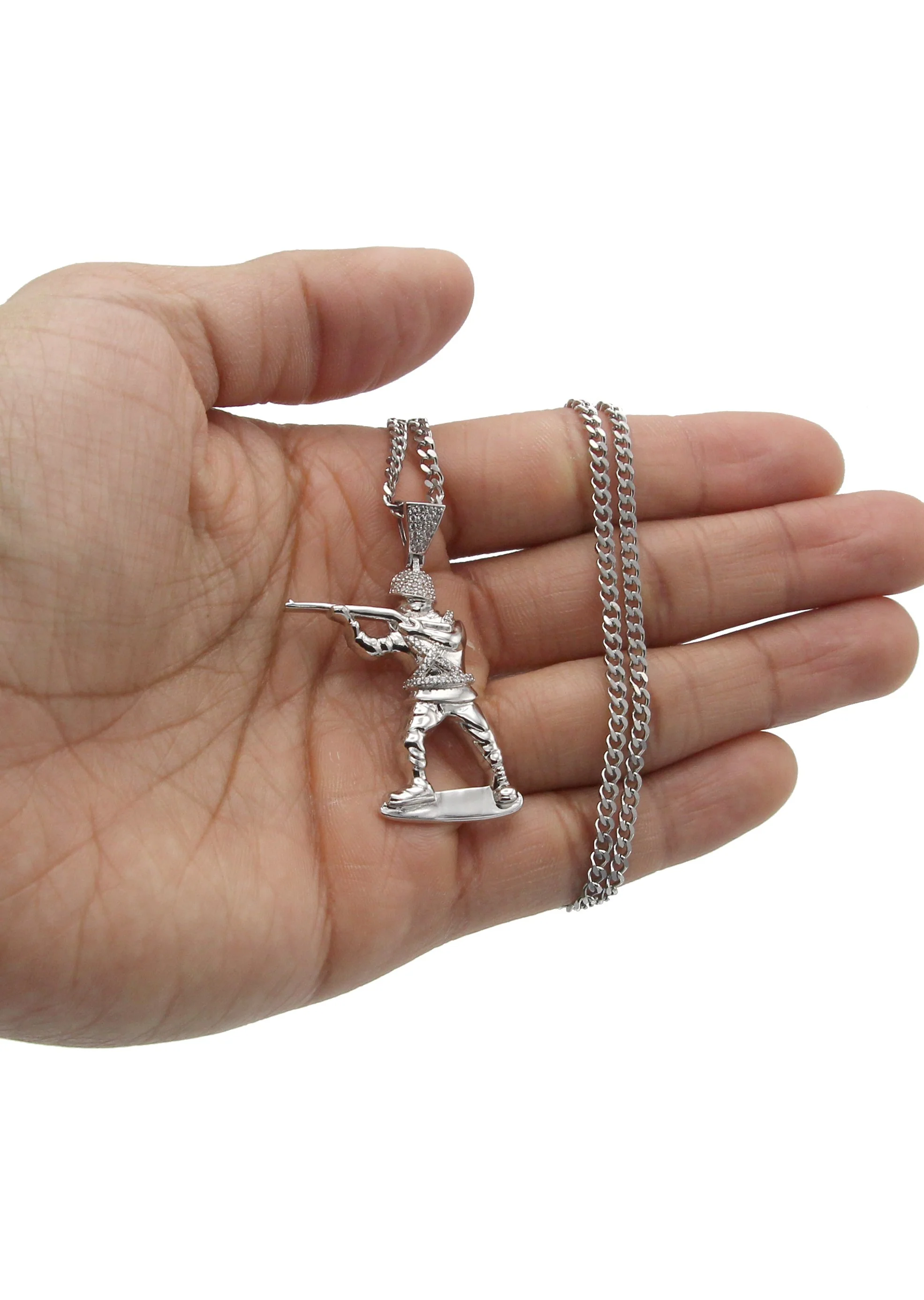 White Gold Plated Cuban Link Chain & Soldier Pendant | Appx. 14.3 Grams - Image 5