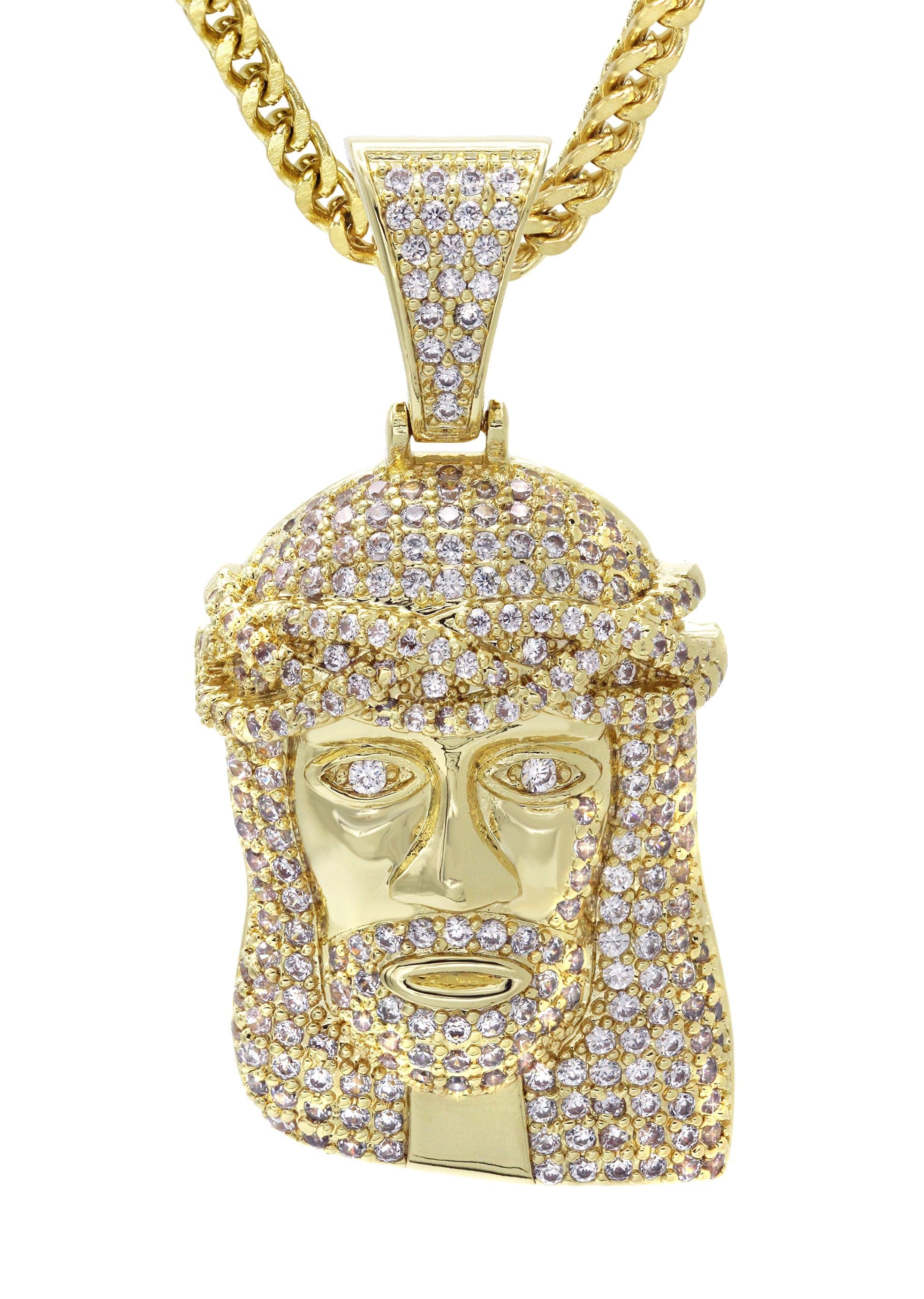 Gold Plated Franco Link Chain & Jesus Head Pendant | Appx. 14.8 Grams - Image 2