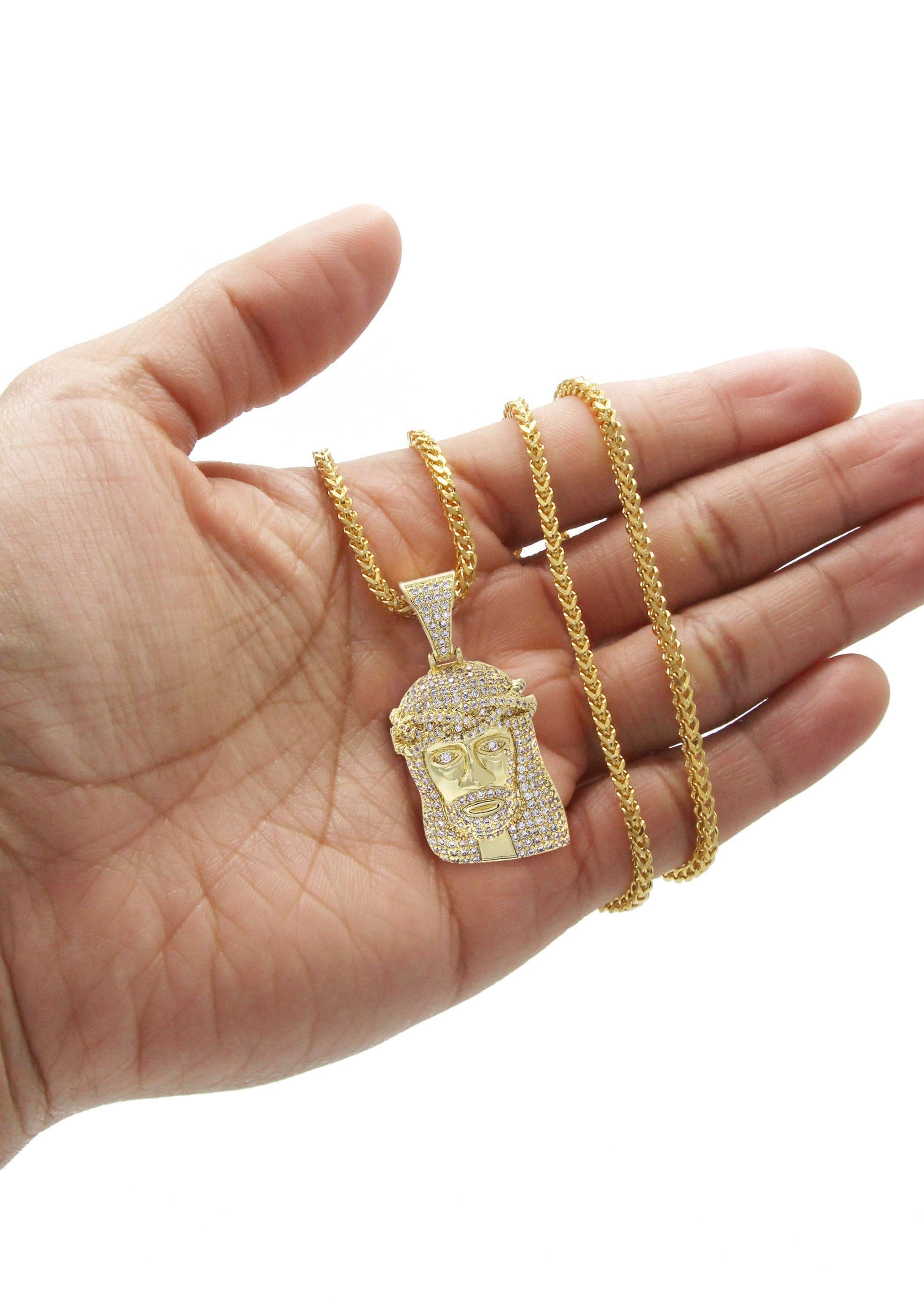Gold Plated Franco Link Chain & Jesus Head Pendant | Appx. 14.8 Grams - Image 5