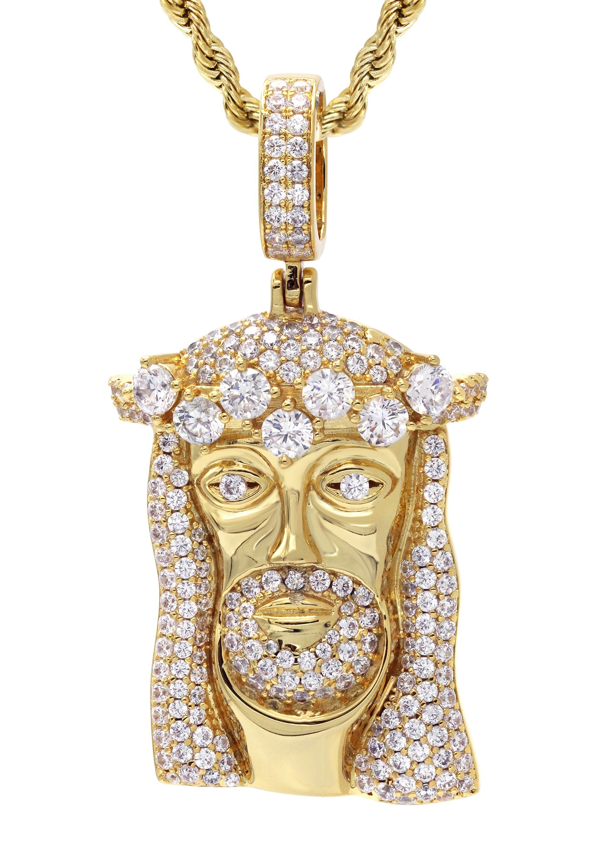 Gold Plated Rope Chain & Jesus Head Pendant | Appx. 26.7 Grams - Image 2