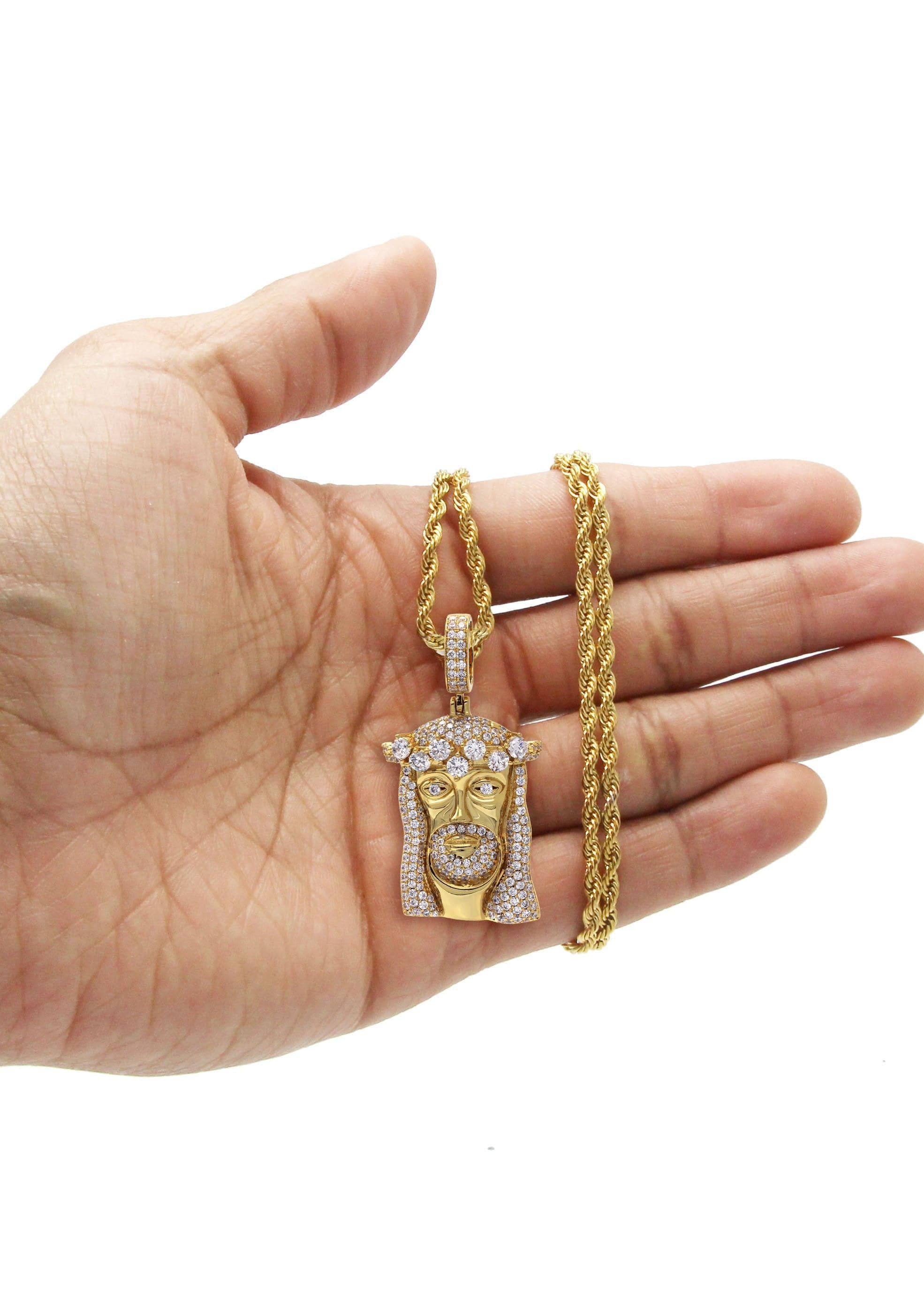 Gold Plated Rope Chain & Jesus Head Pendant | Appx. 26.7 Grams - Image 6