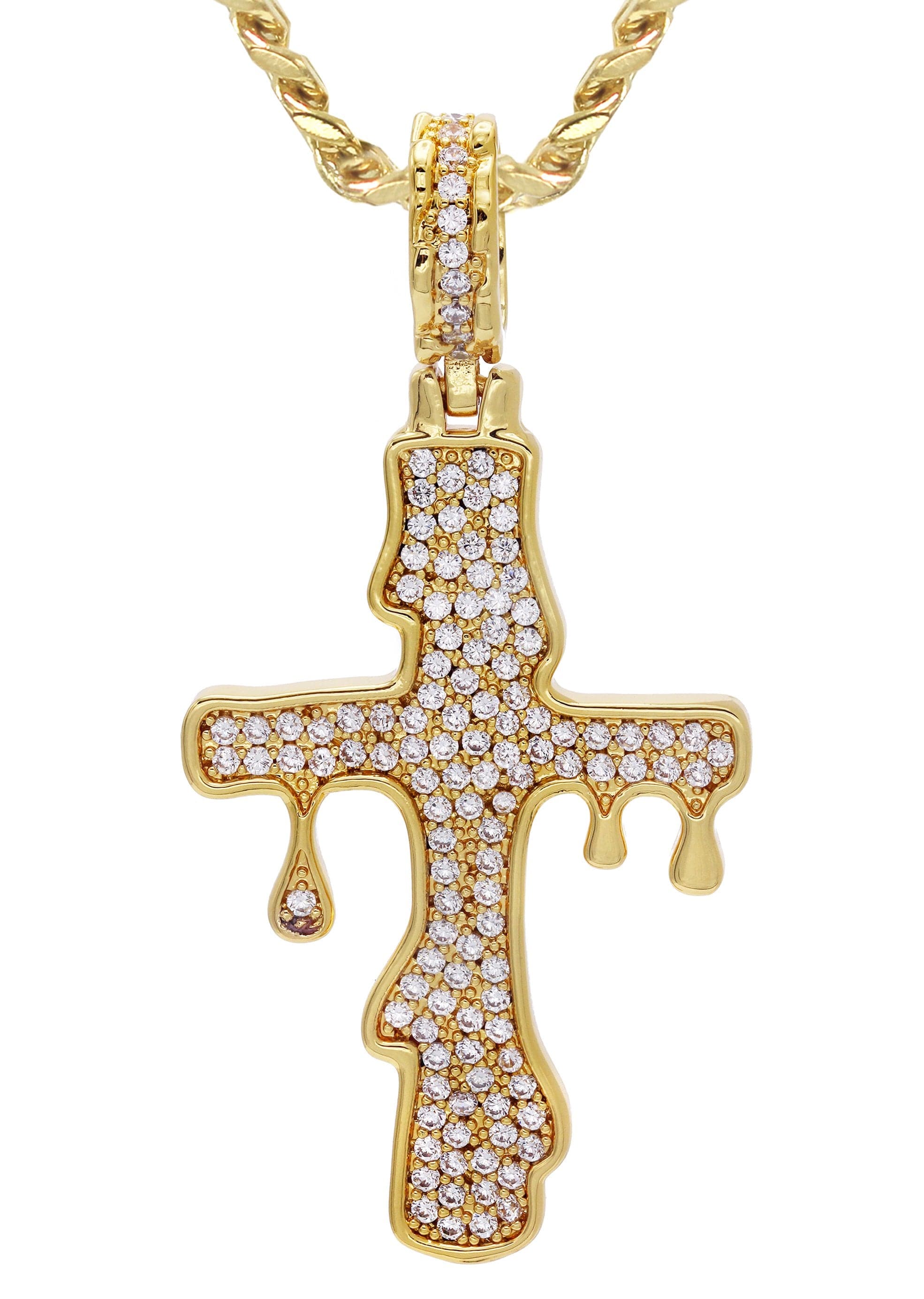 Gold Plated Cuban Link Chain & Melting Cross Pendant | Appx. 10.9 Grams - Image 2