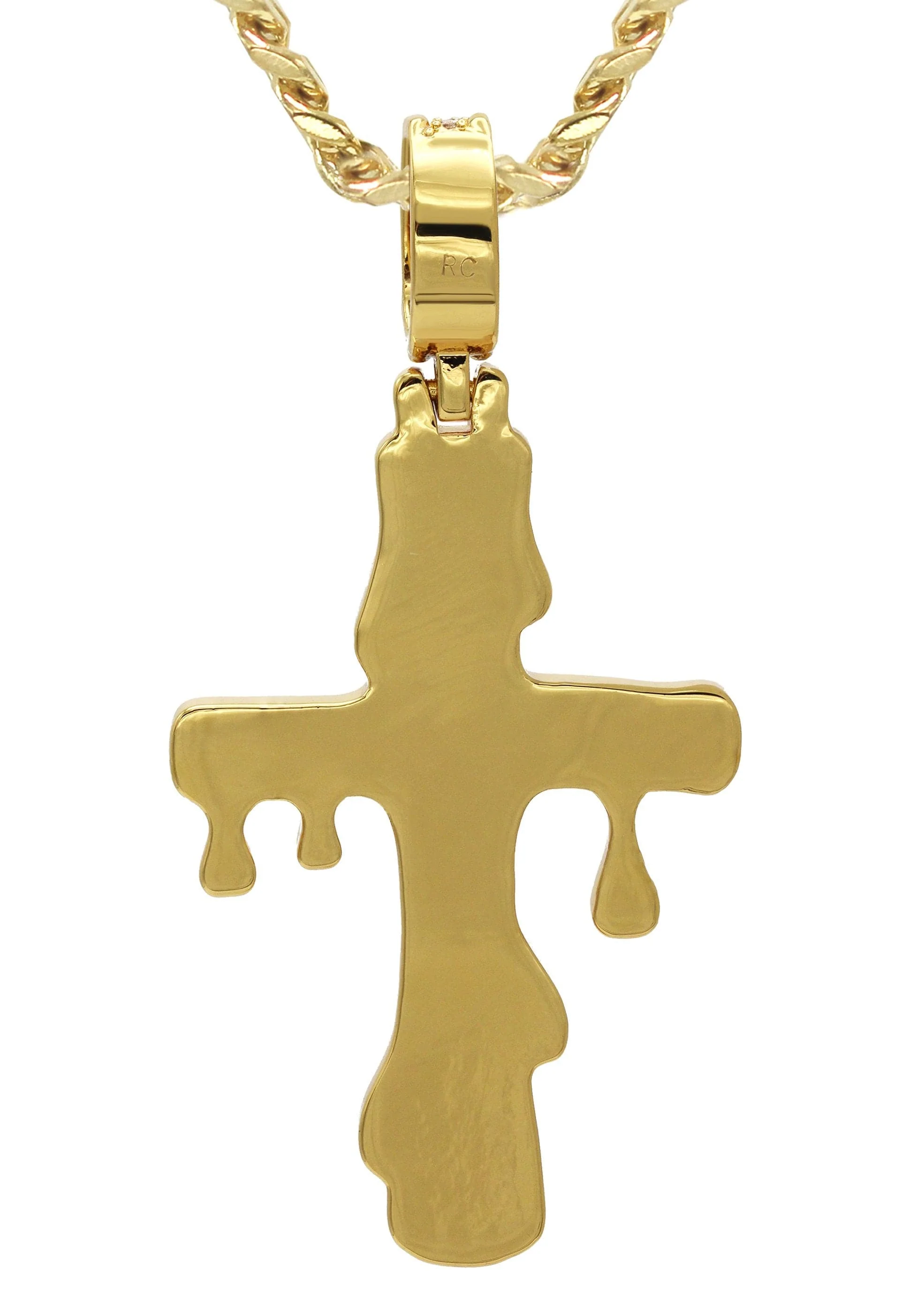Gold Plated Cuban Link Chain & Melting Cross Pendant | Appx. 10.9 Grams - Image 4