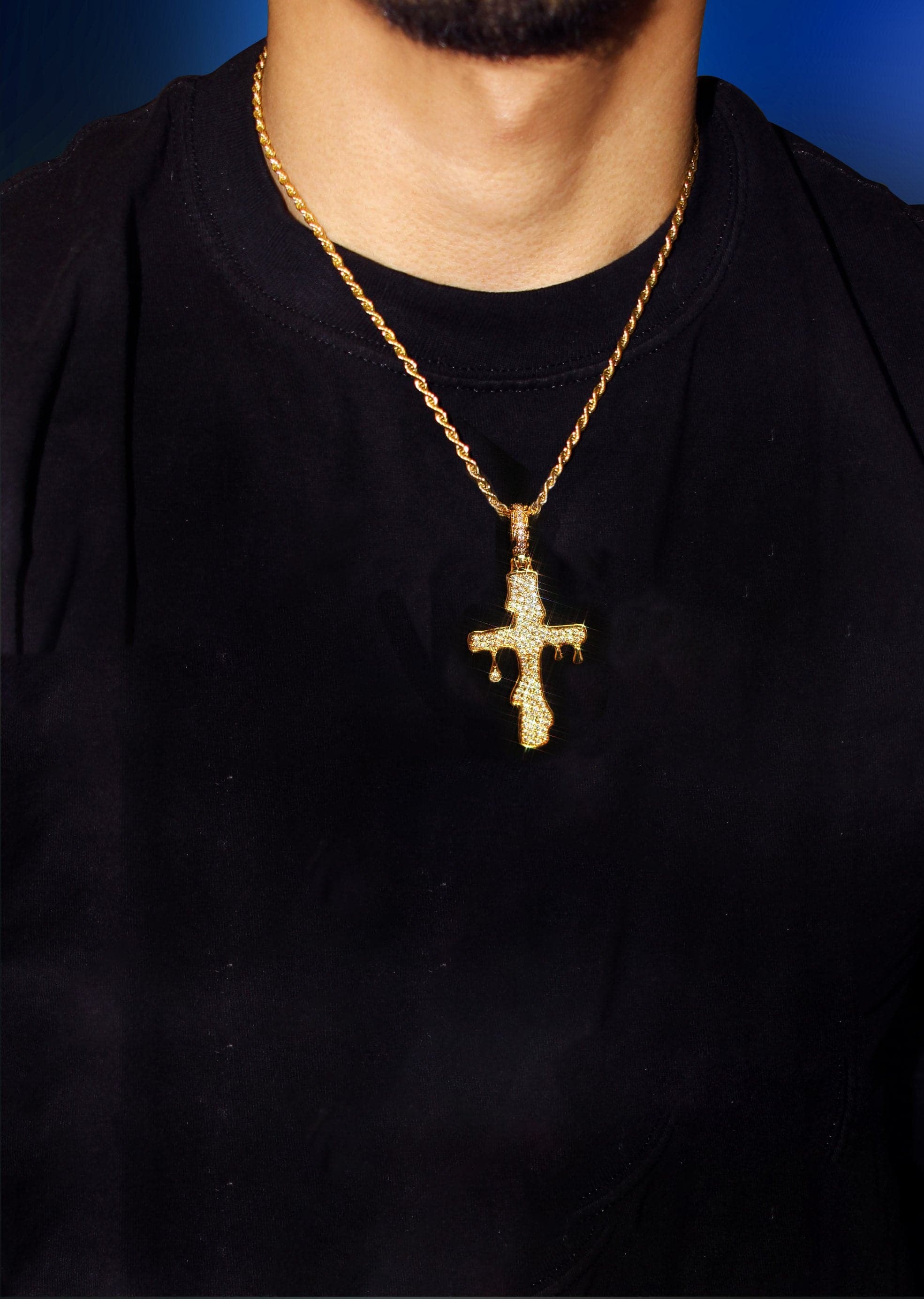 Gold Plated Cuban Link Chain & Melting Cross Pendant | Appx. 10.9 Grams - Image 5